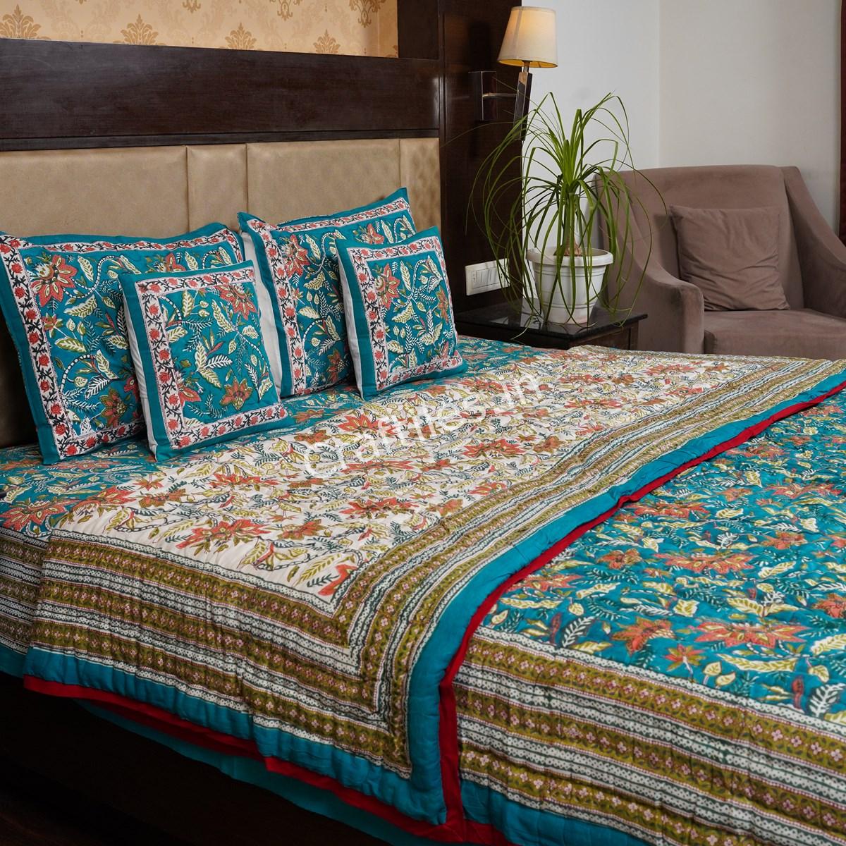 Craftiles -  Ratna Jaipuri Handblock Printed Bedding Set by Jaipur dharohar for Home and Wedding Gift - Green - Image 2