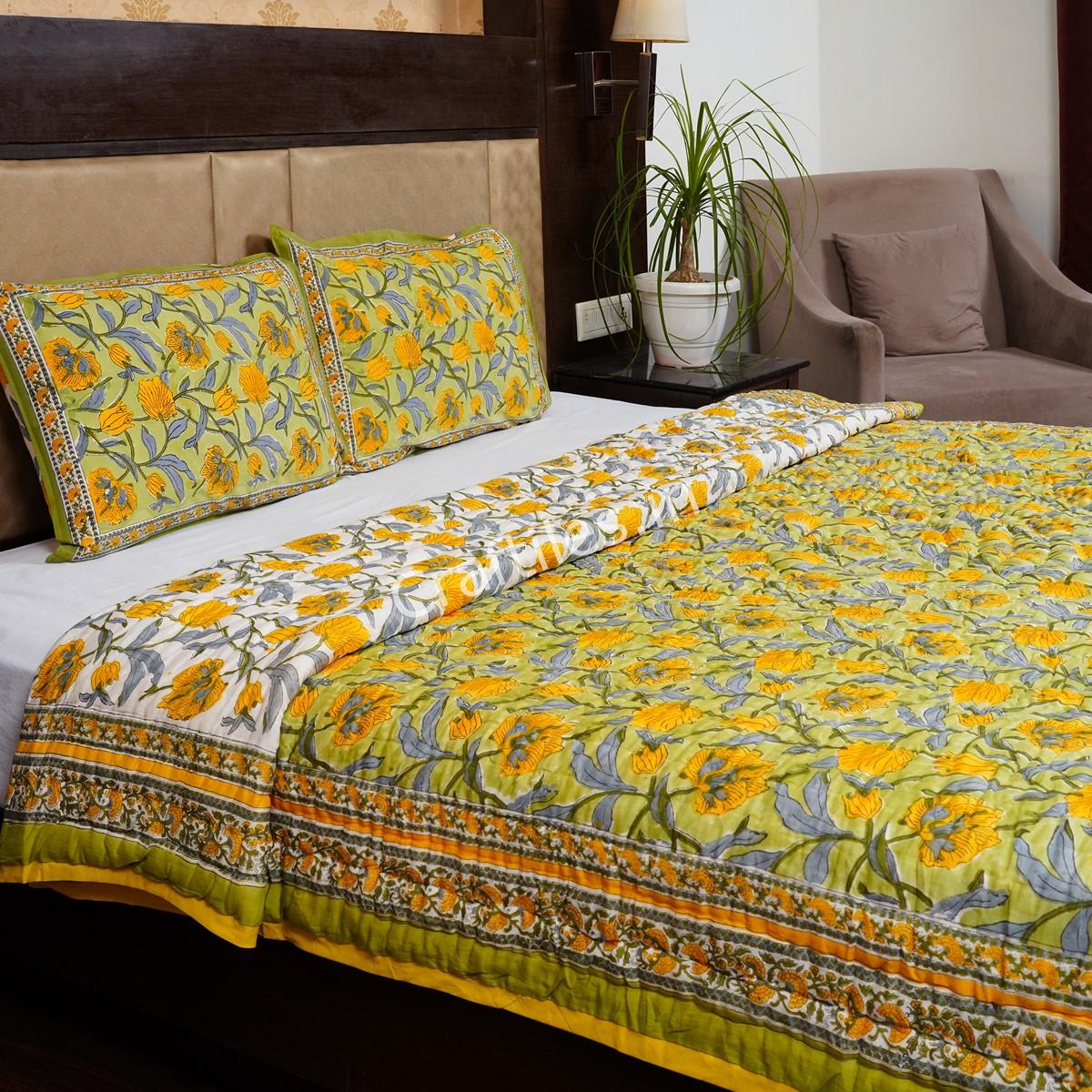 Craftiles -Jiva Jaipuri Handblock Printed Reversible Jaipuri Quilt by Jaipurdharohar - Green - Image 3