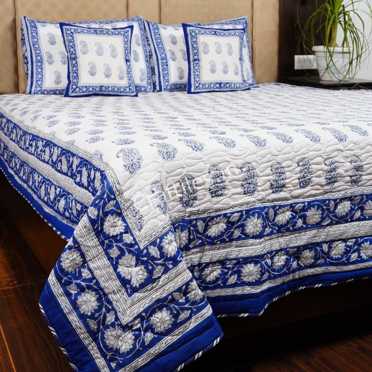 Craftiles - Carry Jaipuri Handblock Printed Reversible Comforter by Jaipurdharohar - AC Quilt | Comforter | Bedcover | Gudarie - Blue - Image 3