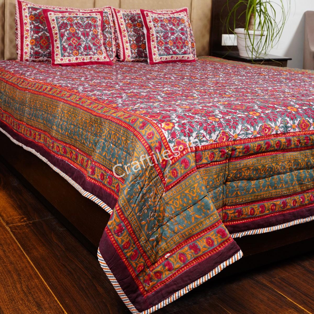 Craftiles - QL1133 Brodux Jaipuri Handblock Printed Reversible Jaipuri Quilt by Jaipurdharohar - Red