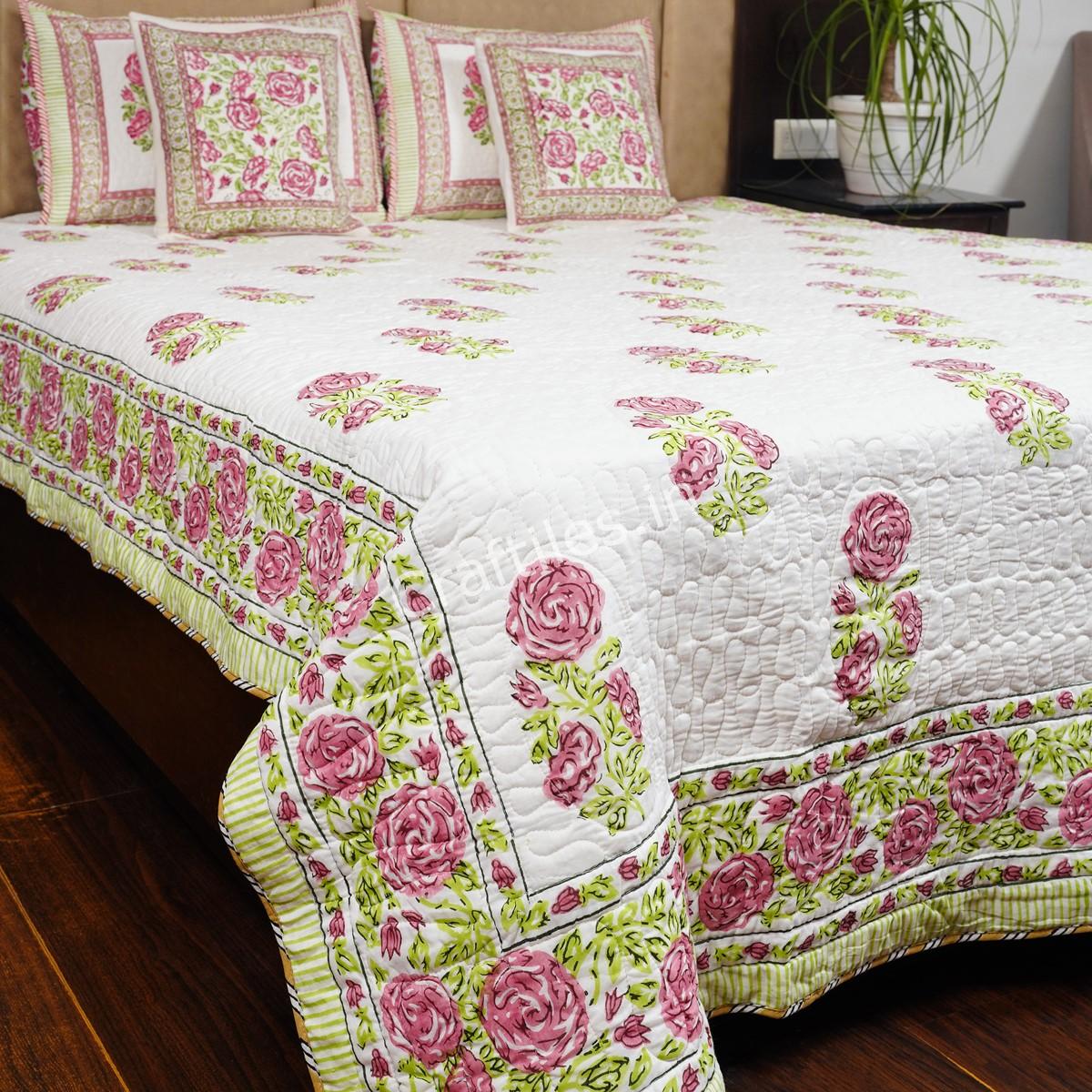 Craftiles - Gulab Jaipuri Handblock Printed Reversible Comforter by Jaipurdharohar - AC Quilt | Comforter | Bedcover | Gudarie - Red - Image 3