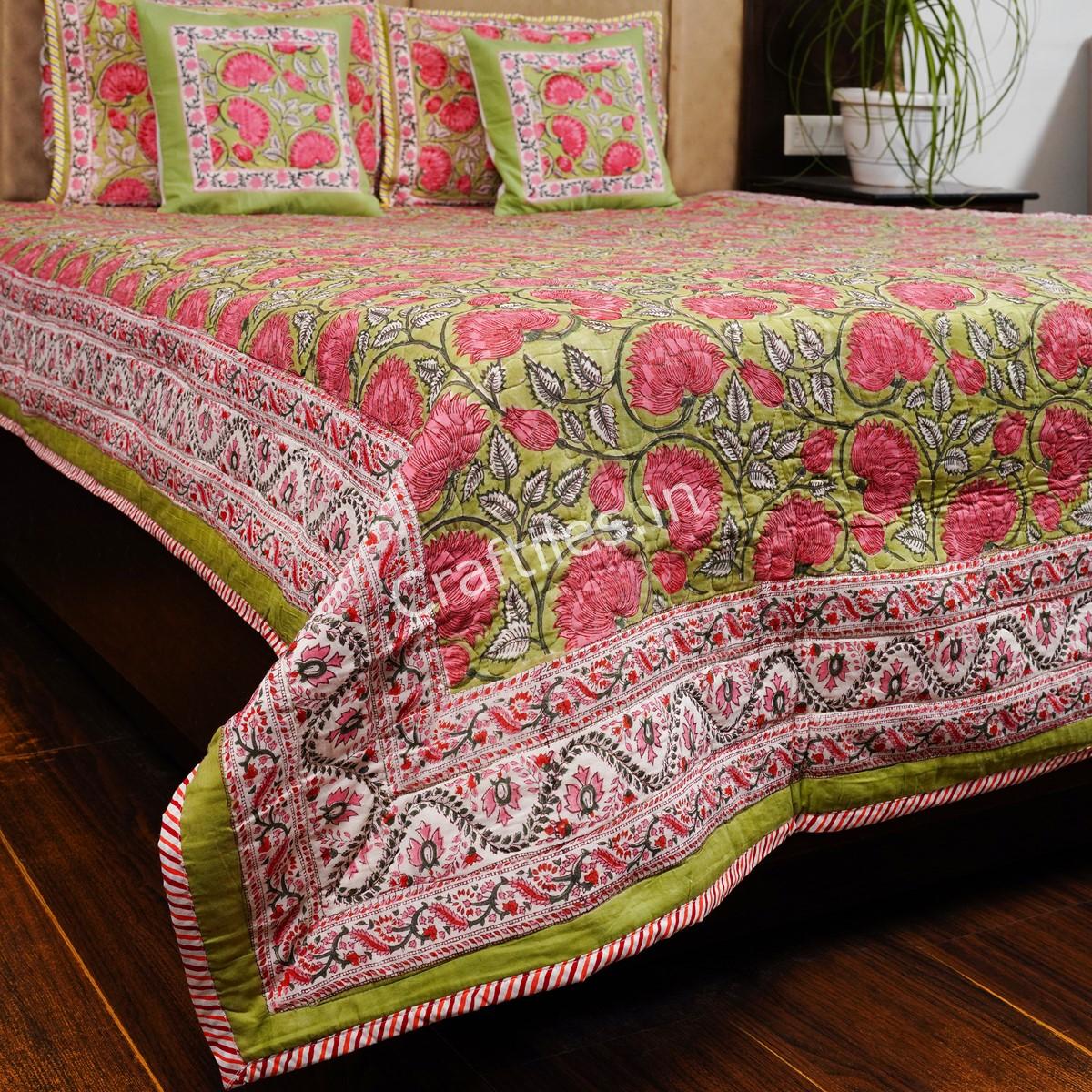 Craftiles - Lotus Jaipuri Handblock Printed Reversible Comforter by Jaipurdharohar - AC Quilt | Comforter | Bedcover | Gudarie - Red - Image 3
