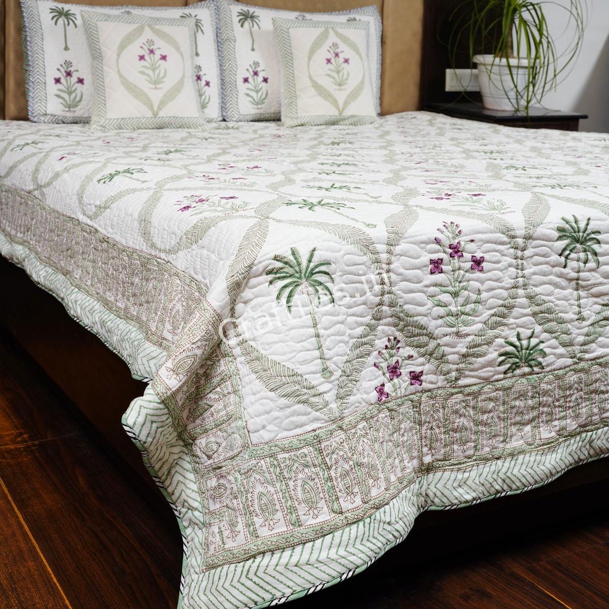 Craftiles - Mahal Jaipuri Handblock Printed Reversible Comforter by Jaipurdharohar - AC Quilt | Comforter | Bedcover | Gudarie - Green - Image 3