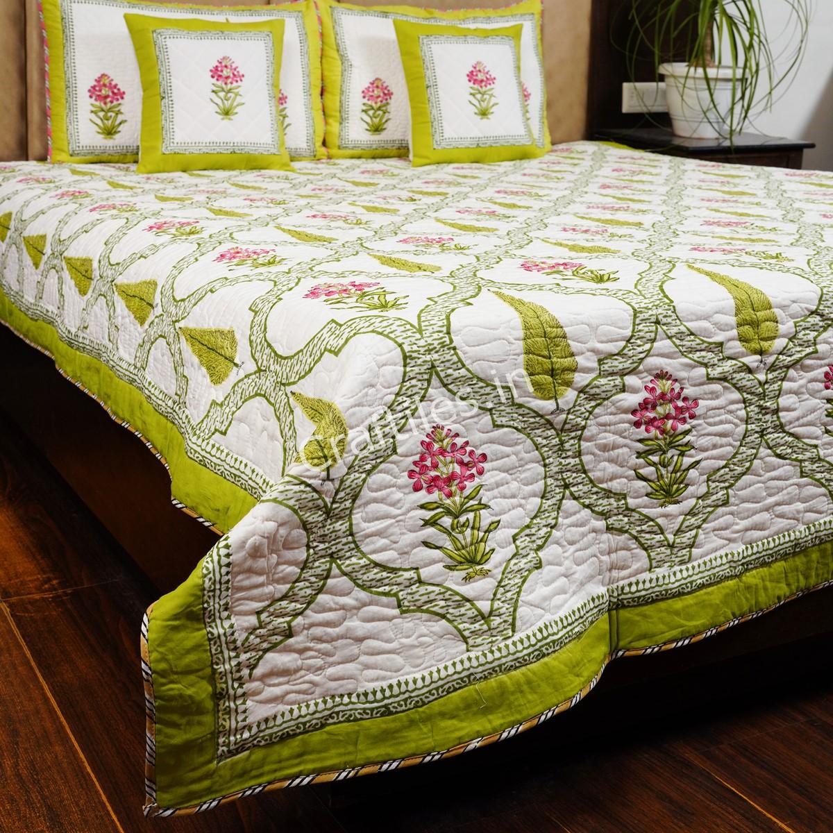 Craftiles - Premium Mahrab Jaipuri Handblock Printed Reversible Comforter by Jaipurdharohar - AC Quilt | Comforter | Bedcover | Gudarie - Green - Image 3