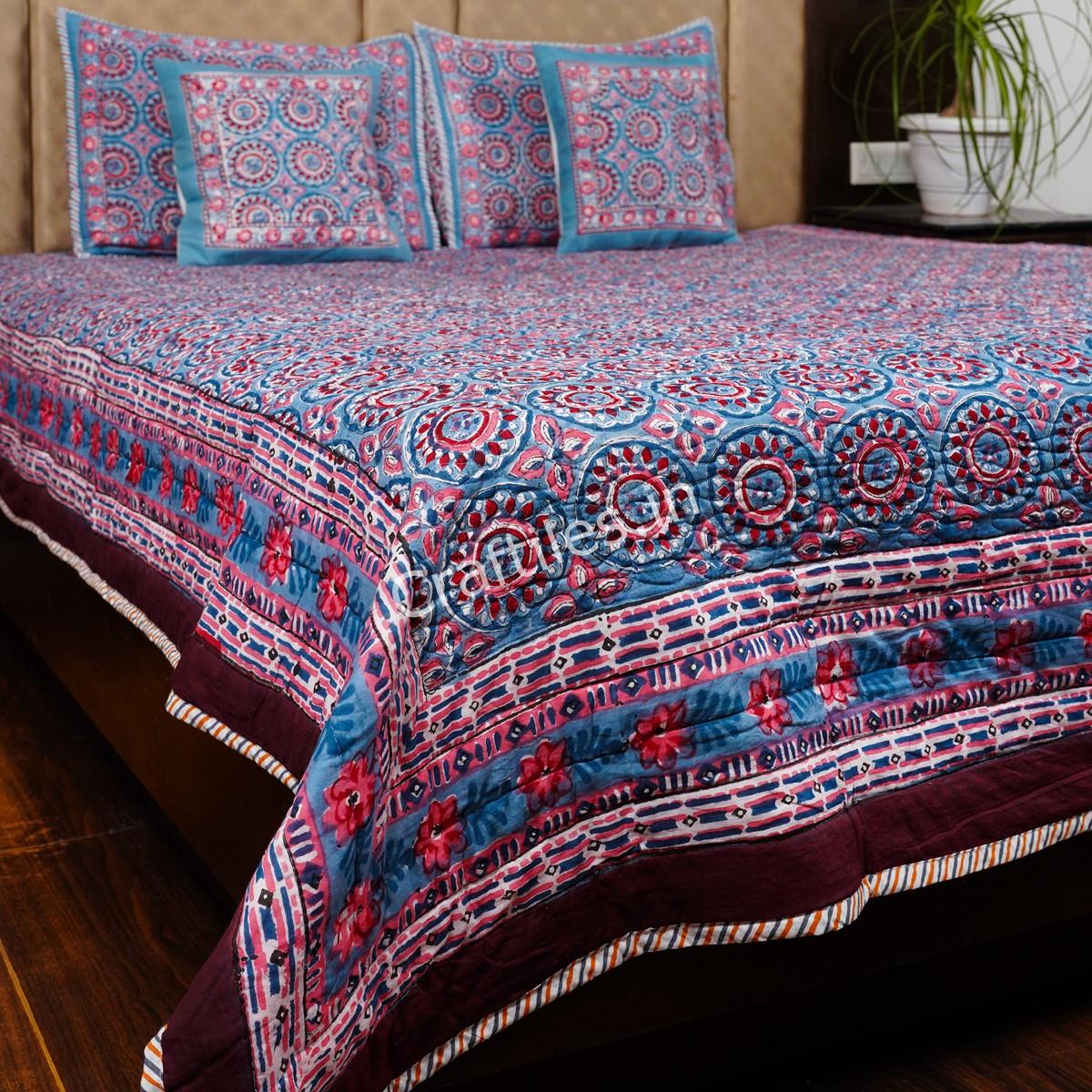 Craftiles - Chakri Jaipuri Handblock Printed Reversible Comforter by Jaipurdharohar - AC Quilt | Comforter | Bedcover | Gudarie - Blue - Image 3