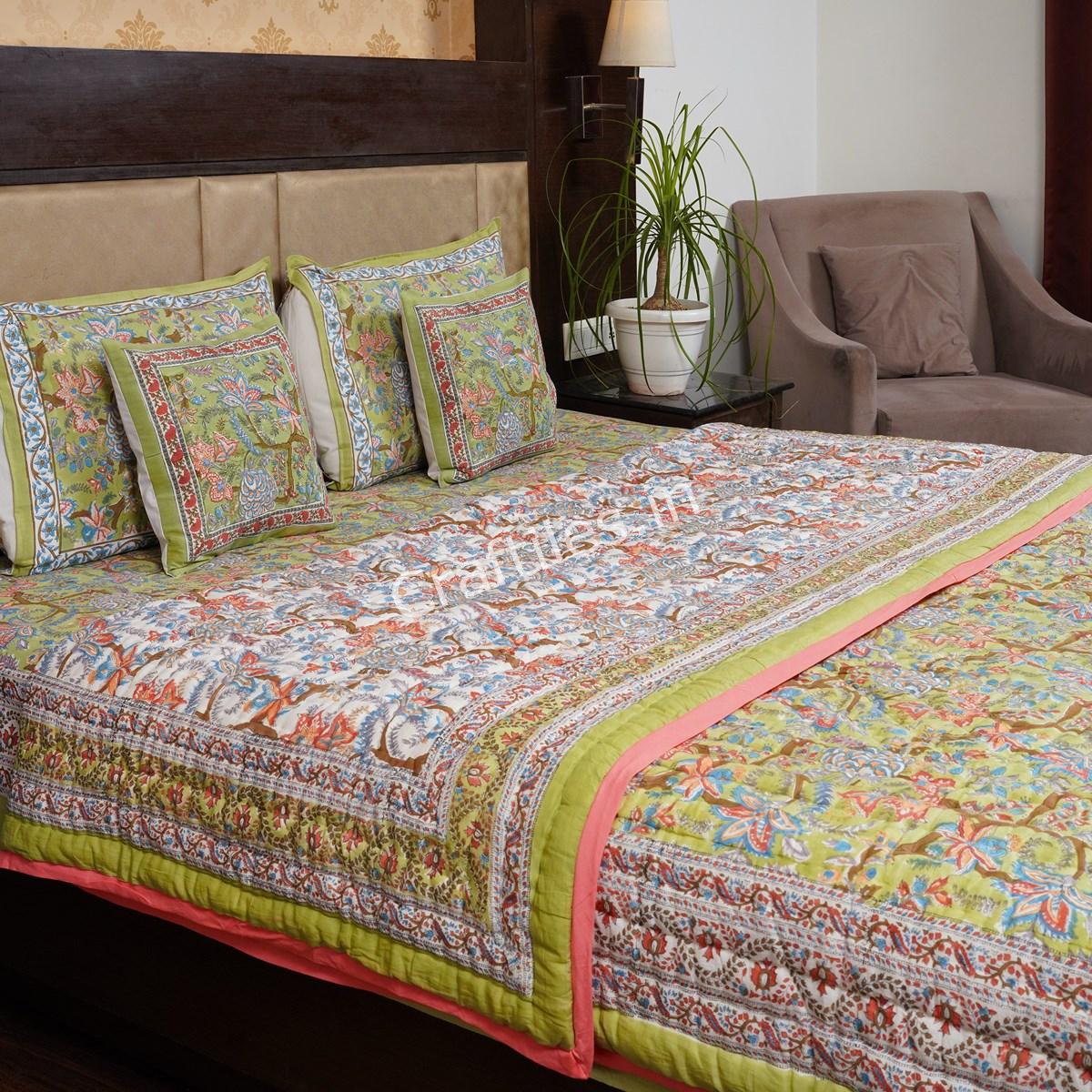 Craftiles - Saat Kaam Jaipuri Handblock Printed Bedding Set by Jaipur dharohar for Home and Wedding Gift - Green - Image 2