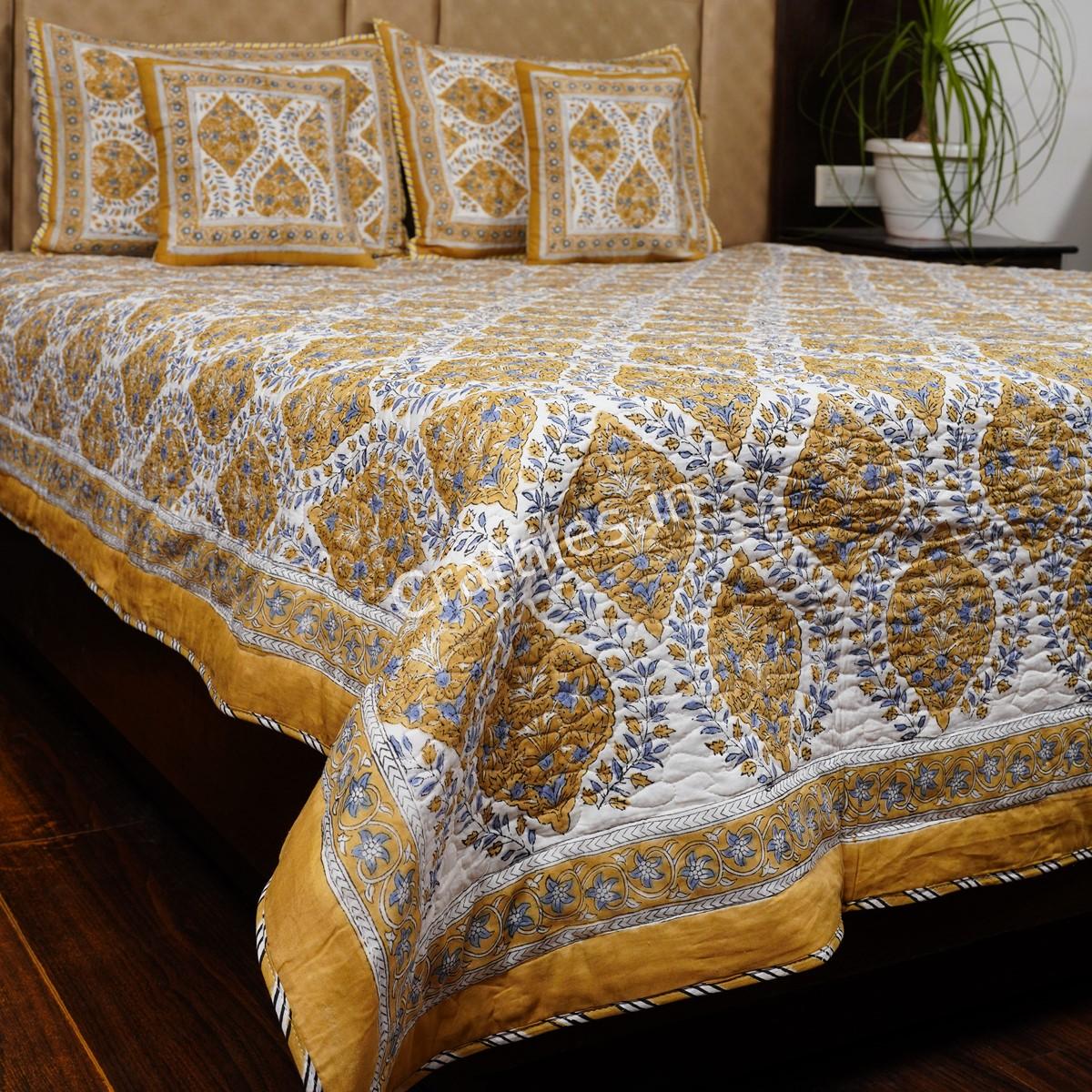 Craftiles -Mahak Jaipuri Handblock Printed Reversible Comforter by Jaipurdharohar - AC Quilt | Comforter | Bedcover | Gudarie - Yellow - Image 3