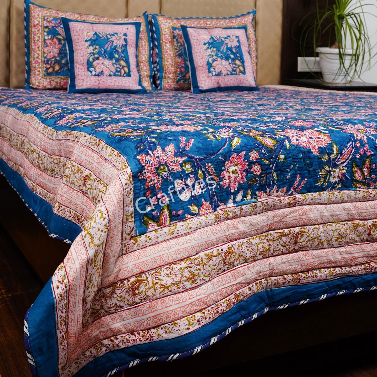 Craftiles - Ratna Jaipuri Handblock Printed Reversible Comforter by Jaipurdharohar - AC Quilt | Comforter | Bedcover | Gudarie - Blue - Image 3
