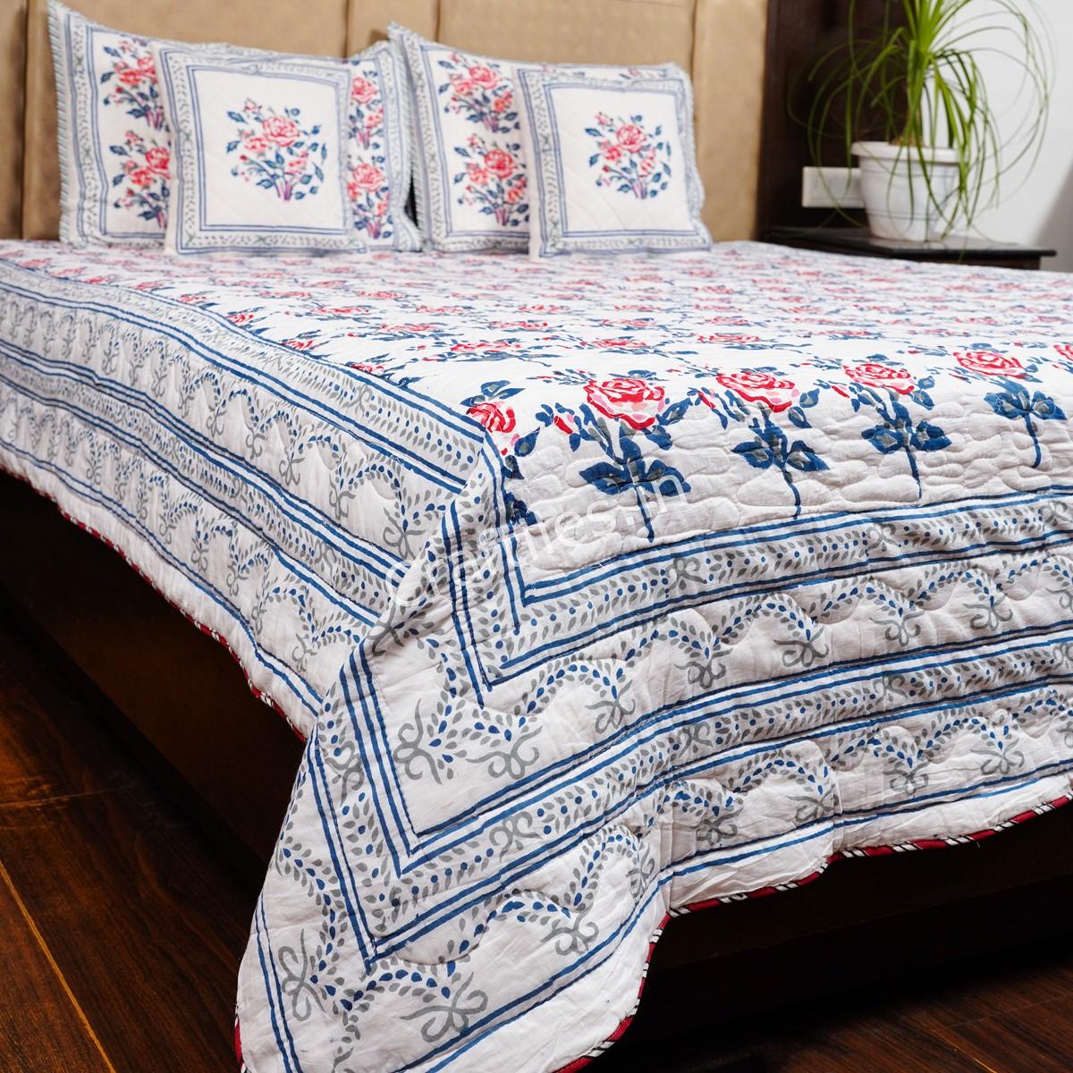 Craftiles -Roseland Jaipuri Handblock Printed Reversible Comforter by Jaipurdharohar - AC Quilt | Comforter | Bedcover | Gudarie - Red - Image 3