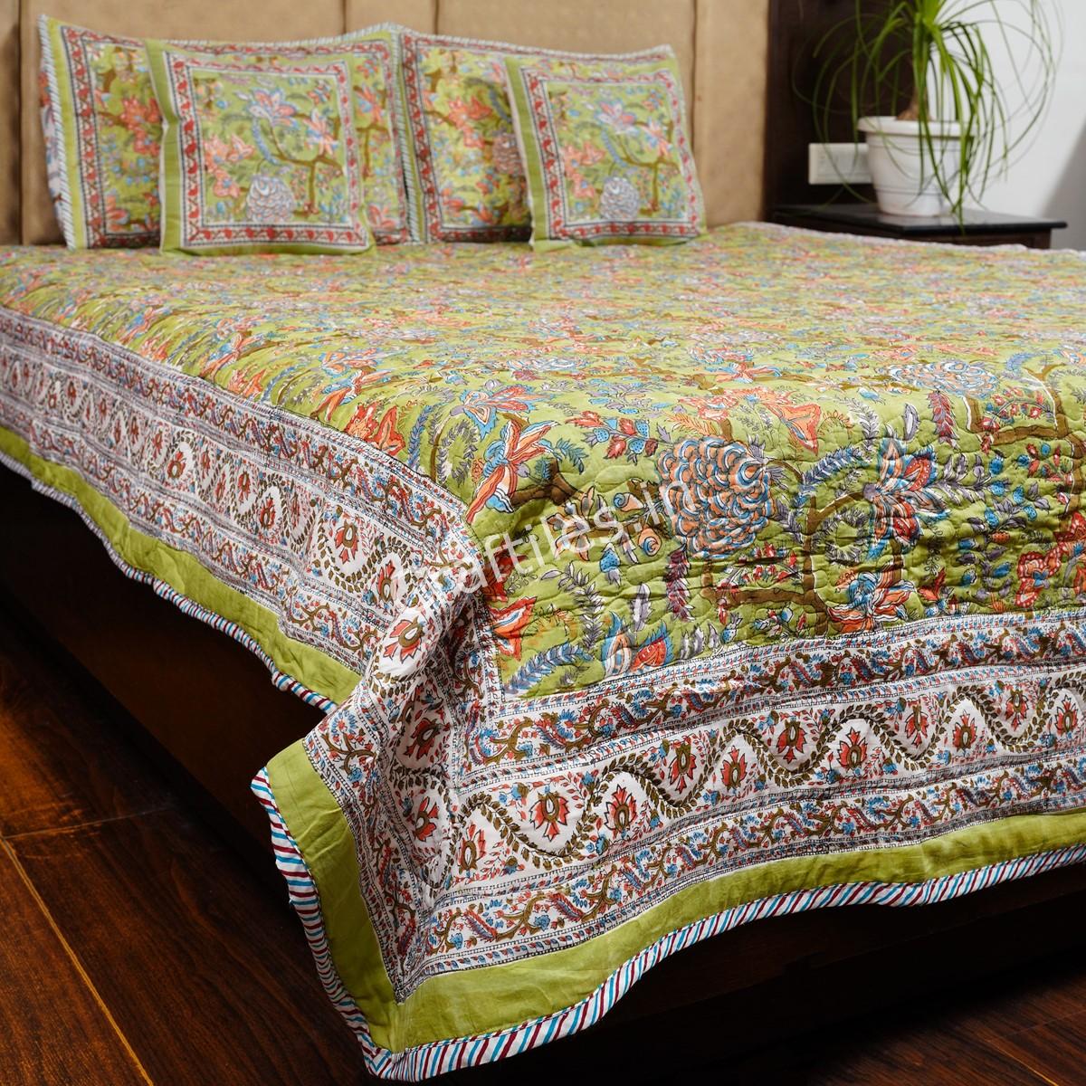 Craftiles - Saat kaam Jaipuri Handblock Printed Reversible Comforter by Jaipurdharohar - AC Quilt | Comforter | Bedcover | Gudarie - Green - Image 3