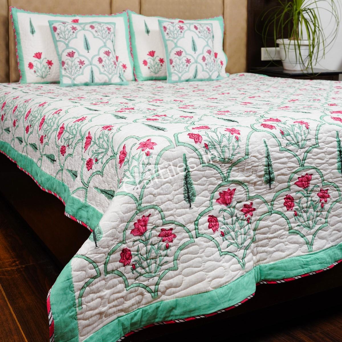 Craftiles - Kadmbari Jaipuri Handblock Printed Reversible Comforter by Jaipurdharohar - AC Quilt | Comforter | Bedcover | Gudarie - Green - Image 3