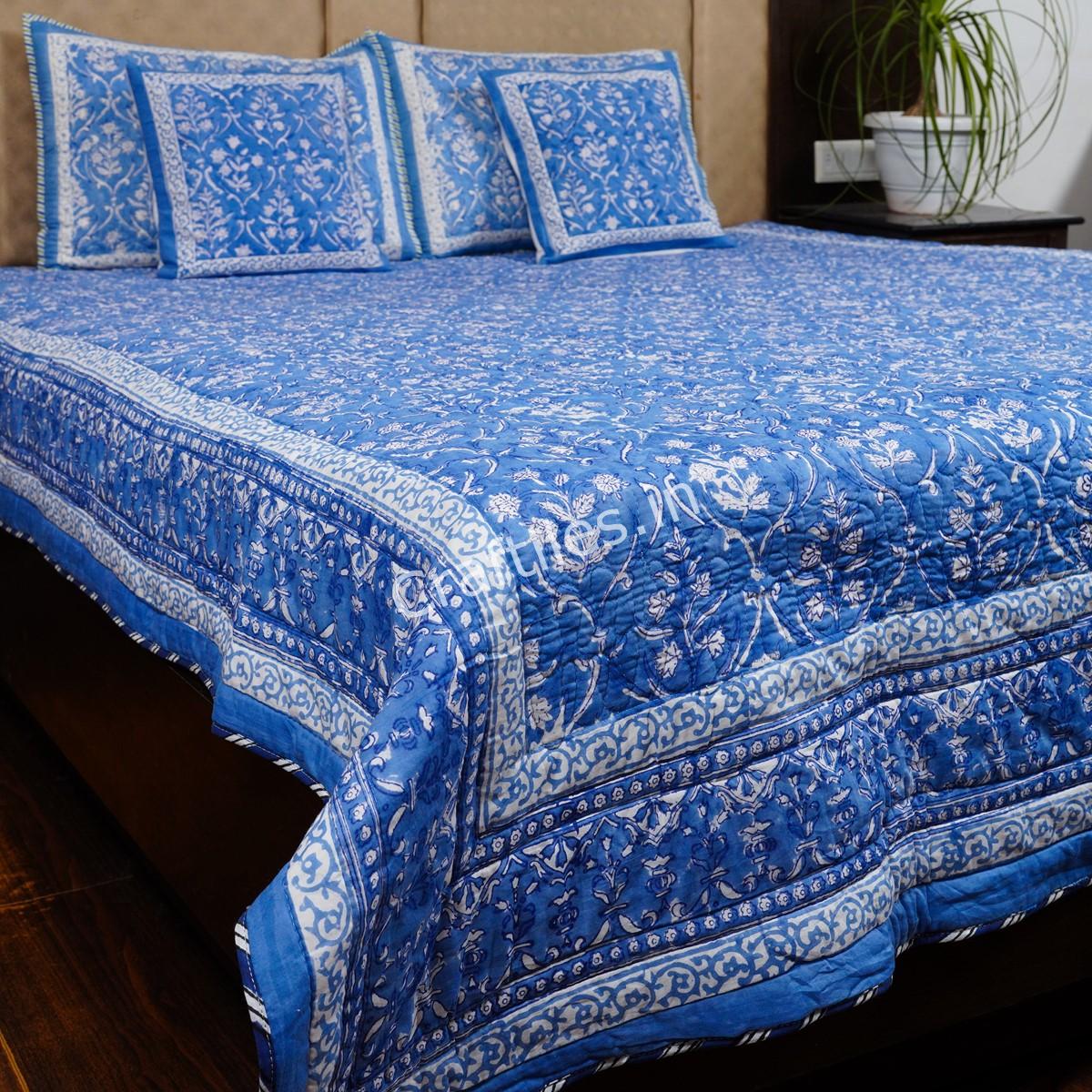 Craftiles - Danim Jaipuri Handblock Printed Reversible Comforter by Jaipurdharohar - AC Quilt | Comforter | Bedcover | Gudarie - Blue - Image 3