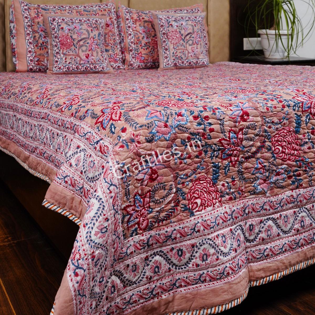 Craftiles - CF1122 Saat Kaam Jaipuri Handblock Printed Reversible Comforter by Jaipurdharohar - AC Quilt | Comforter | Bedcover | Gudarie - Gray (Copy) - Image 3
