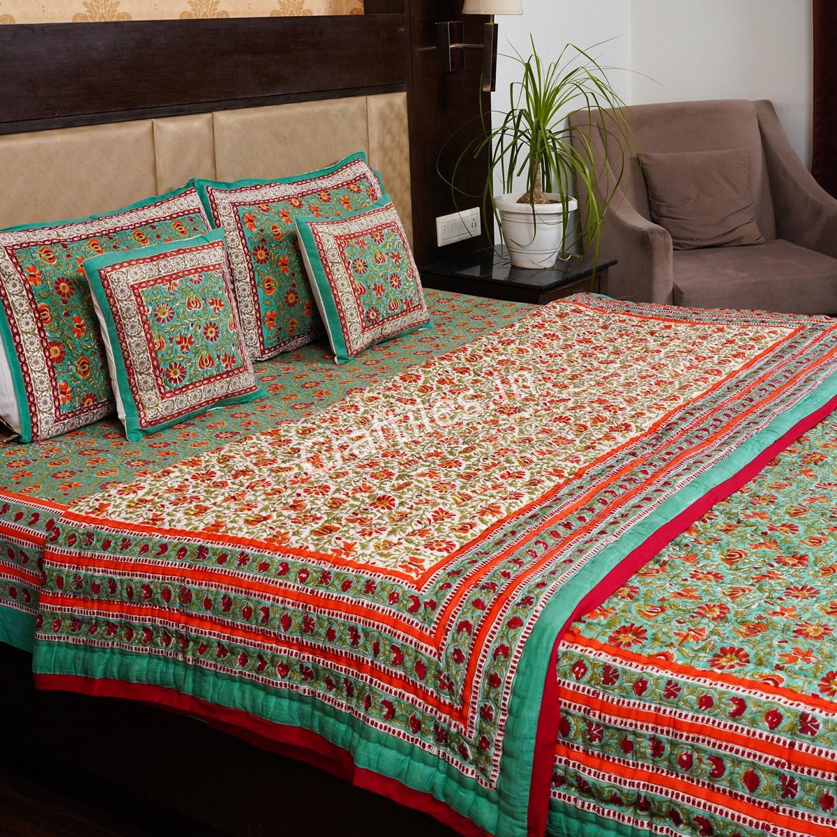 Craftiles - Chakri Jaipuri Handblock Printed Bedding Set by Jaipur dharohar for Home and Wedding Gift - Green - Image 2