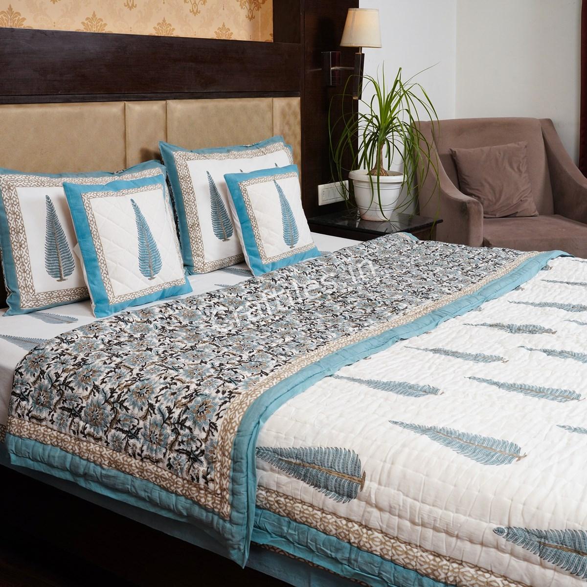 Craftiles - Tilak Jaipuri Handblock Printed Bedding Set by Jaipur dharohar for Home and Wedding Gift - Blue - Image 2