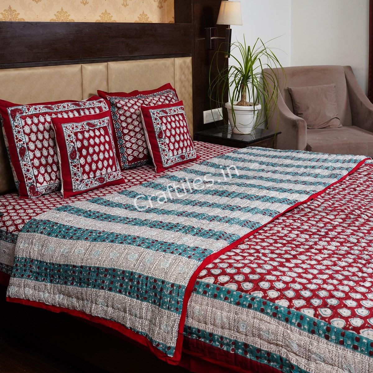 Craftiles -  Booti Jaipuri Handblock Printed Bedding Set by Jaipur dharohar for Home and Wedding Gift - Red - Image 2