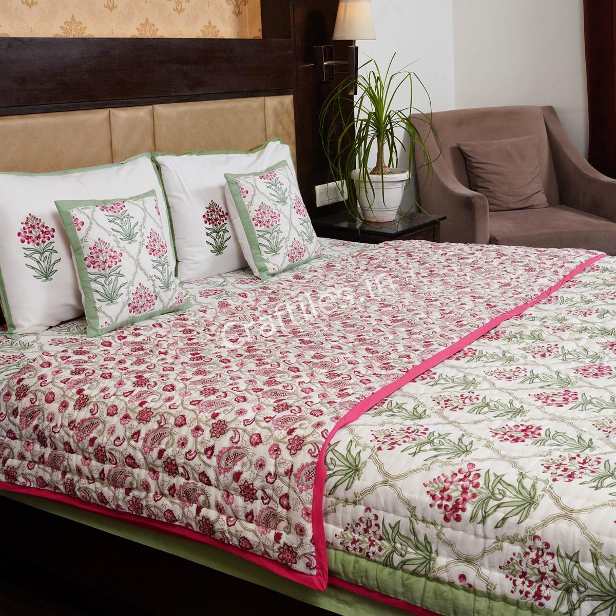Craftiles - Hawamahal Jaipuri Handblock Printed Bedding Set by Jaipur dharohar for Home and Wedding Gift - Green - Image 2