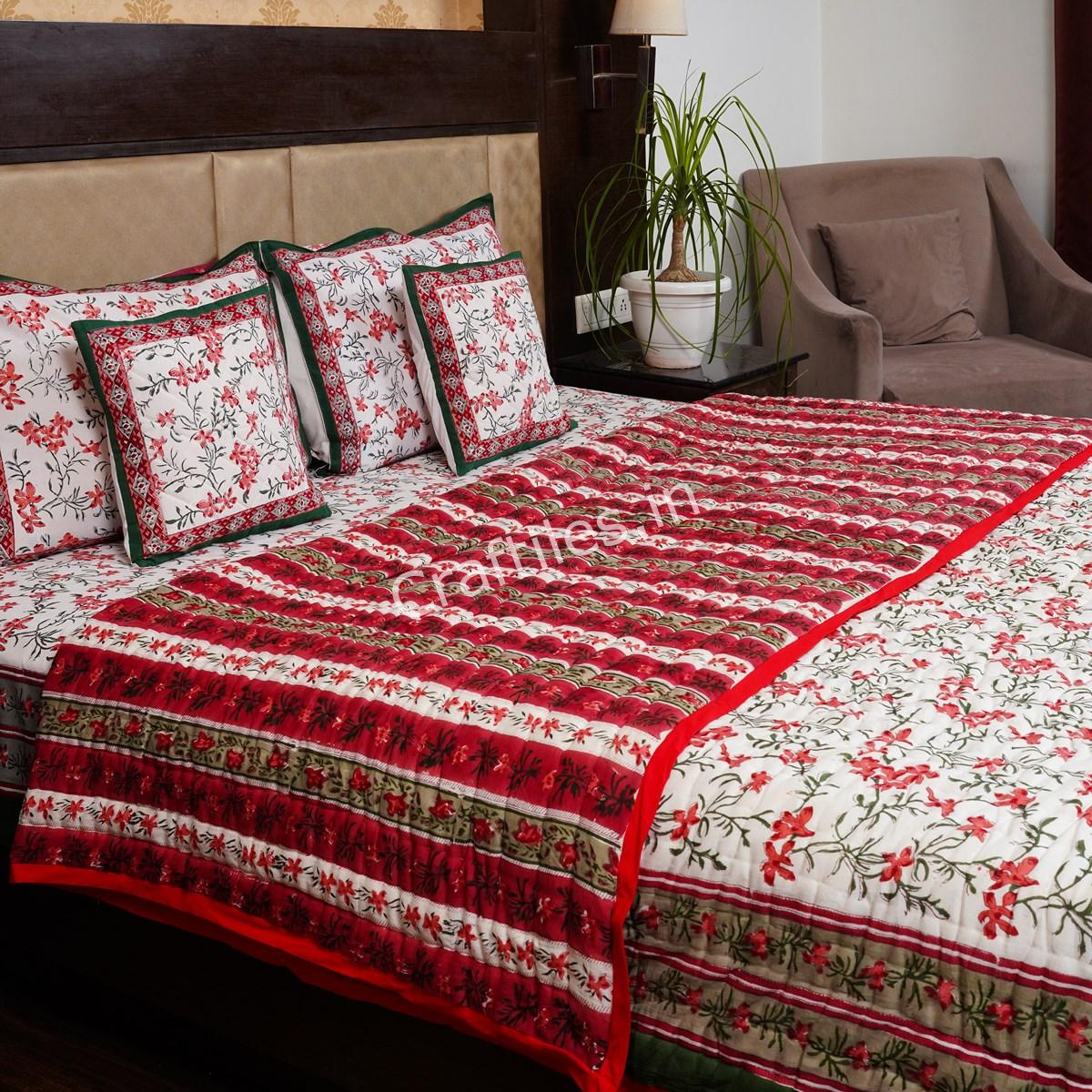 Craftiles - Elephant Jaipuri Handblock Printed Bedding Set by Jaipur dharohar for Home and Wedding Gift - Red - Image 2