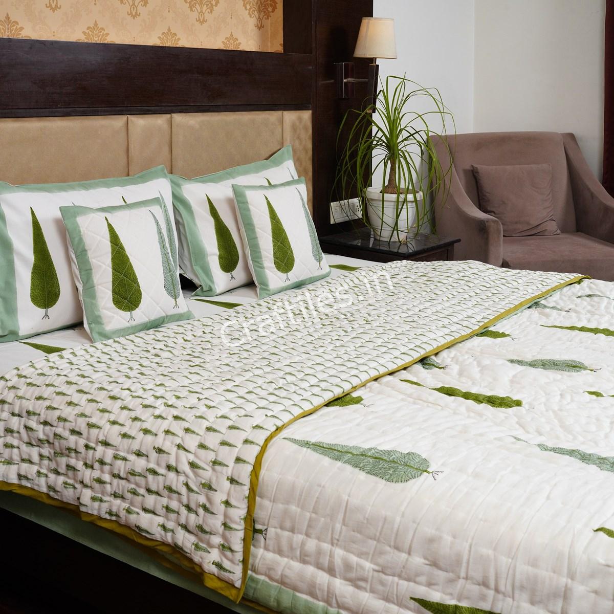 Craftiles - Elephant Jaipuri Handblock Printed Bedding Set by Jaipur dharohar for Home and Wedding Gift - Green - Image 2