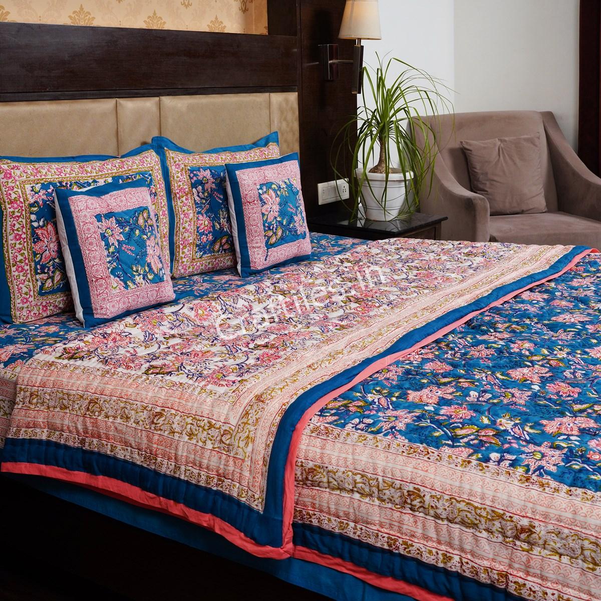Craftiles - Ratna Jaipuri Handblock Printed Bedding Set by Jaipur dharohar for Home and Wedding Gift - Blue - Image 2