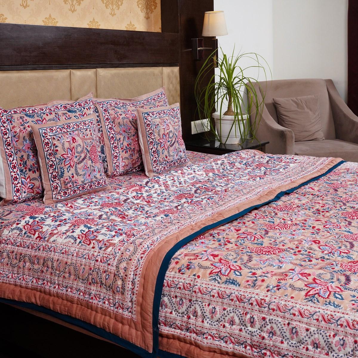 Craftiles - Saat Kaam Jaipuri Handblock Printed Bedding Set by Jaipur dharohar for Home and Wedding Gift - Pink - Image 2