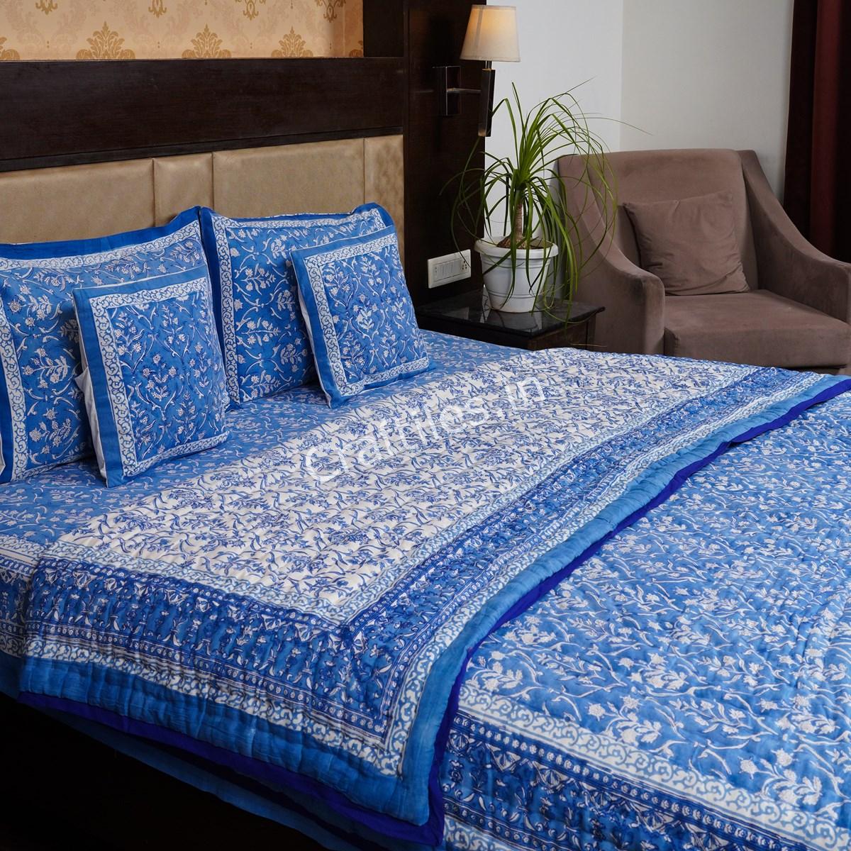 Craftiles - Danim Jaipuri Handblock Printed Bedding Set by Jaipur dharohar for Home and Wedding Gift - Blue - Image 2