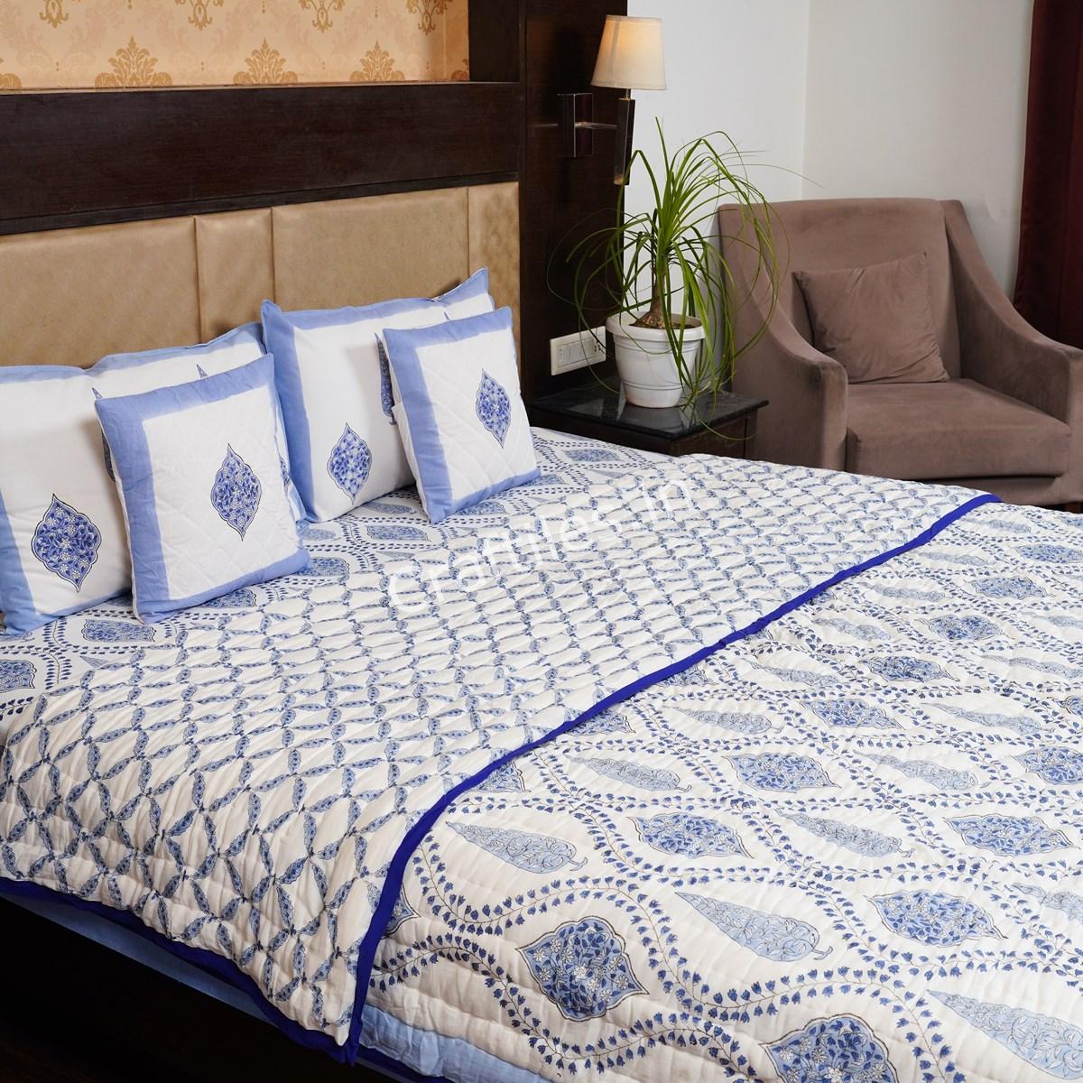 Craftiles -  Chinaar Jaipuri Handblock Printed Bedding Set by Jaipur dharohar for Home and Wedding Gift - Blue - Image 2