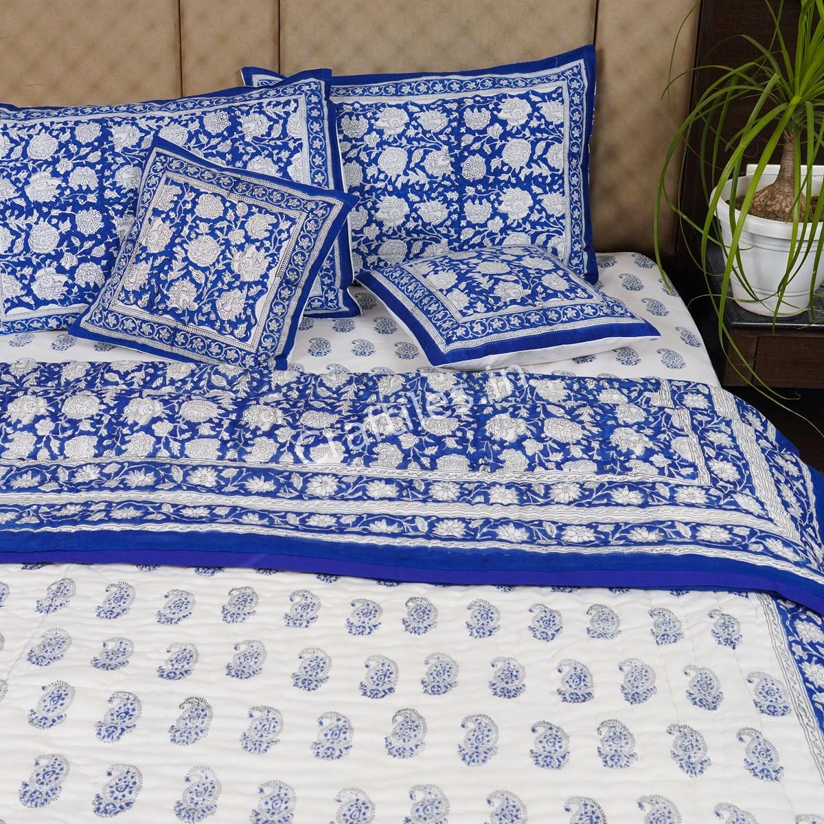 Craftiles - Carry Jaipuri Handblock Printed Bedding Set by Jaipur dharohar for Home and Wedding Gift - Blue - Image 3