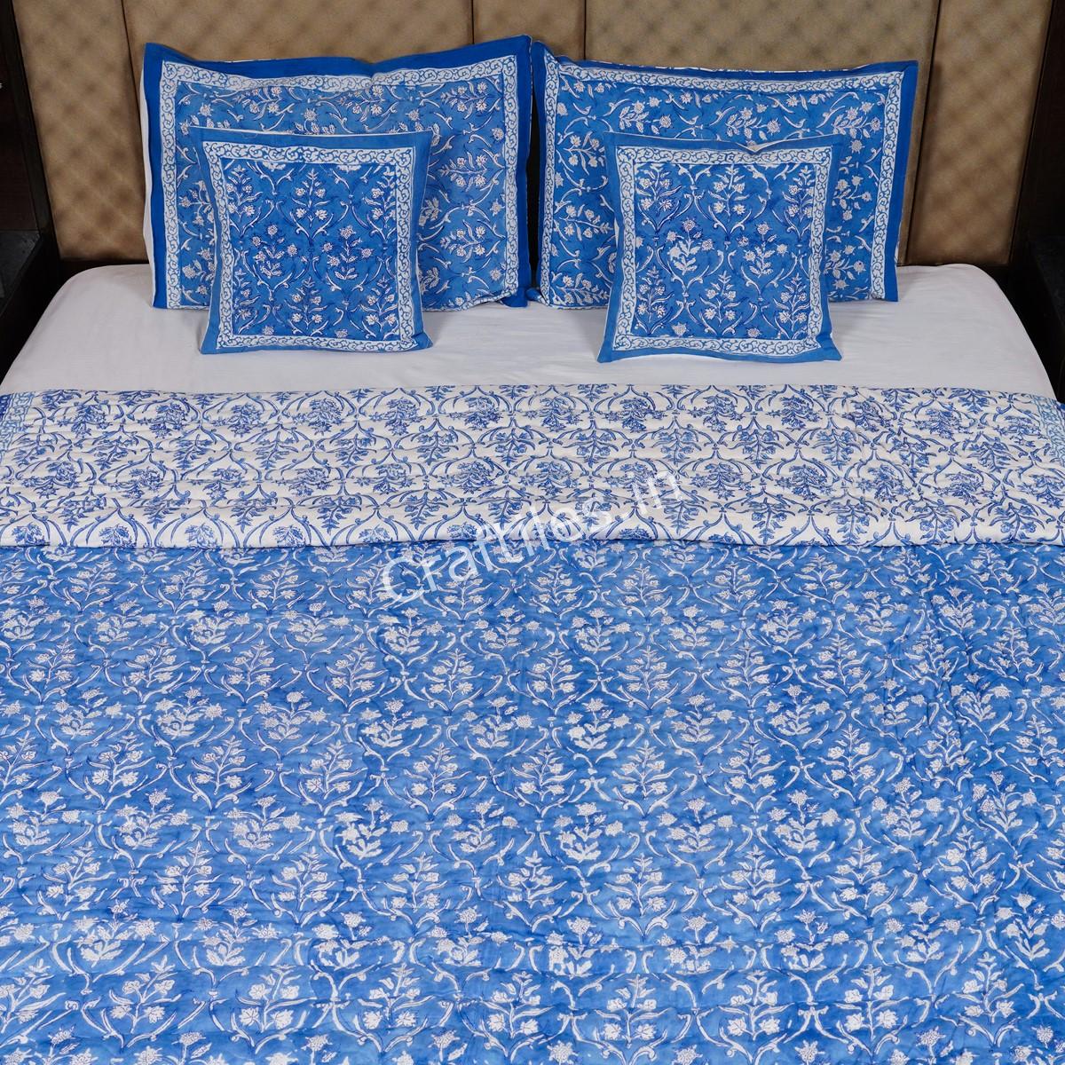 Craftiles - Denim Jaipuri Handblock Printed Reversible Jaipuri Quilt by Jaipurdharohar - Blue - Image 2