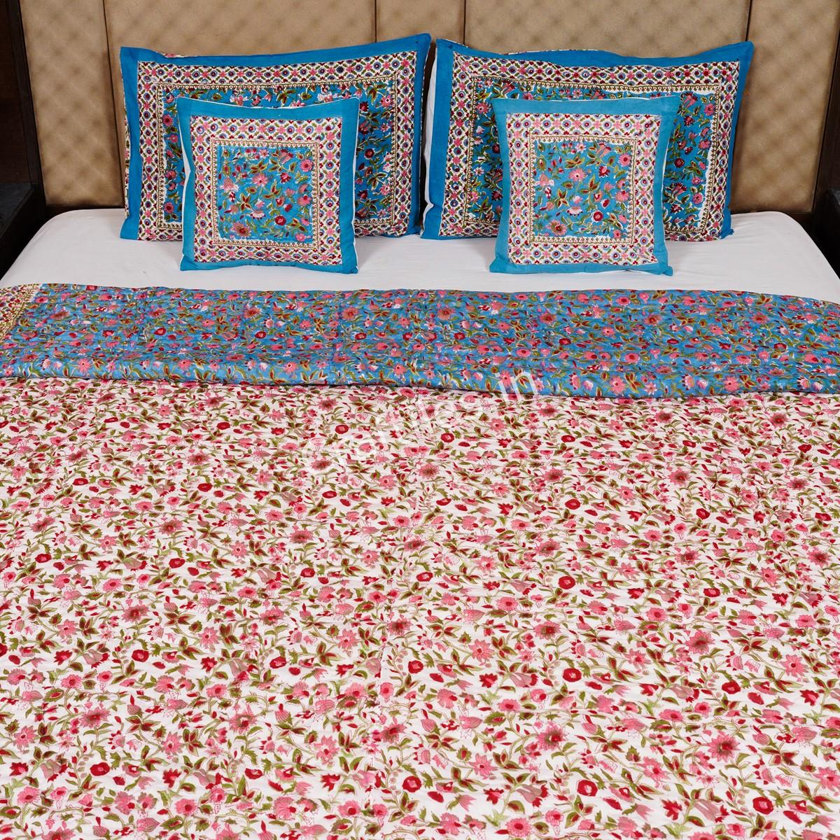 Craftiles - Sea Jaipuri Handblock Printed Reversible Jaipuri Quilt by Jaipurdharohar - Green - Image 2