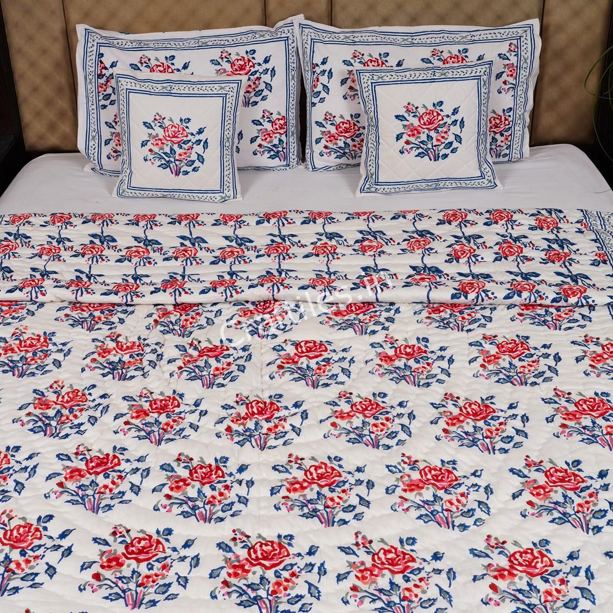 Craftiles - Roseland Jaipuri Handblock Printed Reversible Jaipuri Quilt by Jaipurdharohar - Red - Image 2