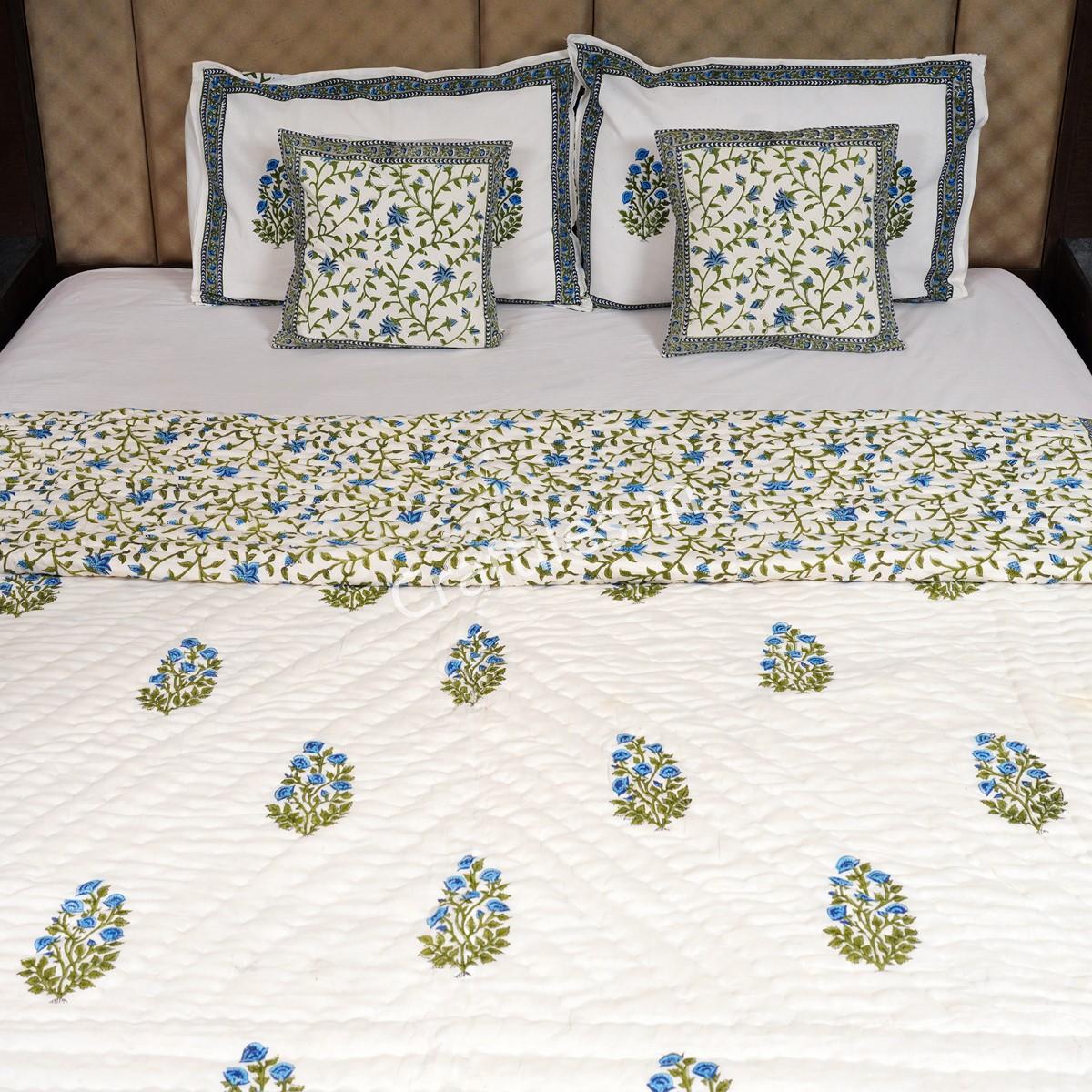 Craftiles - Mahrab Jaipuri Handblock Printed Reversible Jaipuri Quilt by Jaipurdharohar - Green - Image 2