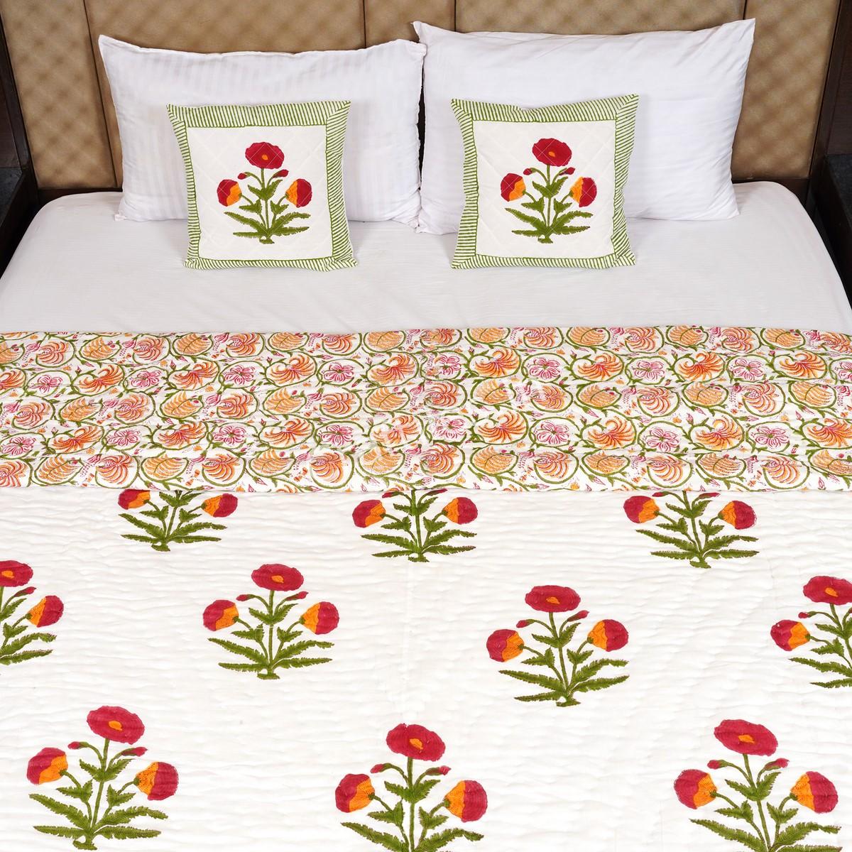 Craftiles - Bookey Jaipuri Handblock Printed Reversible Jaipuri Quilt by Jaipurdharohar - Red - Image 2
