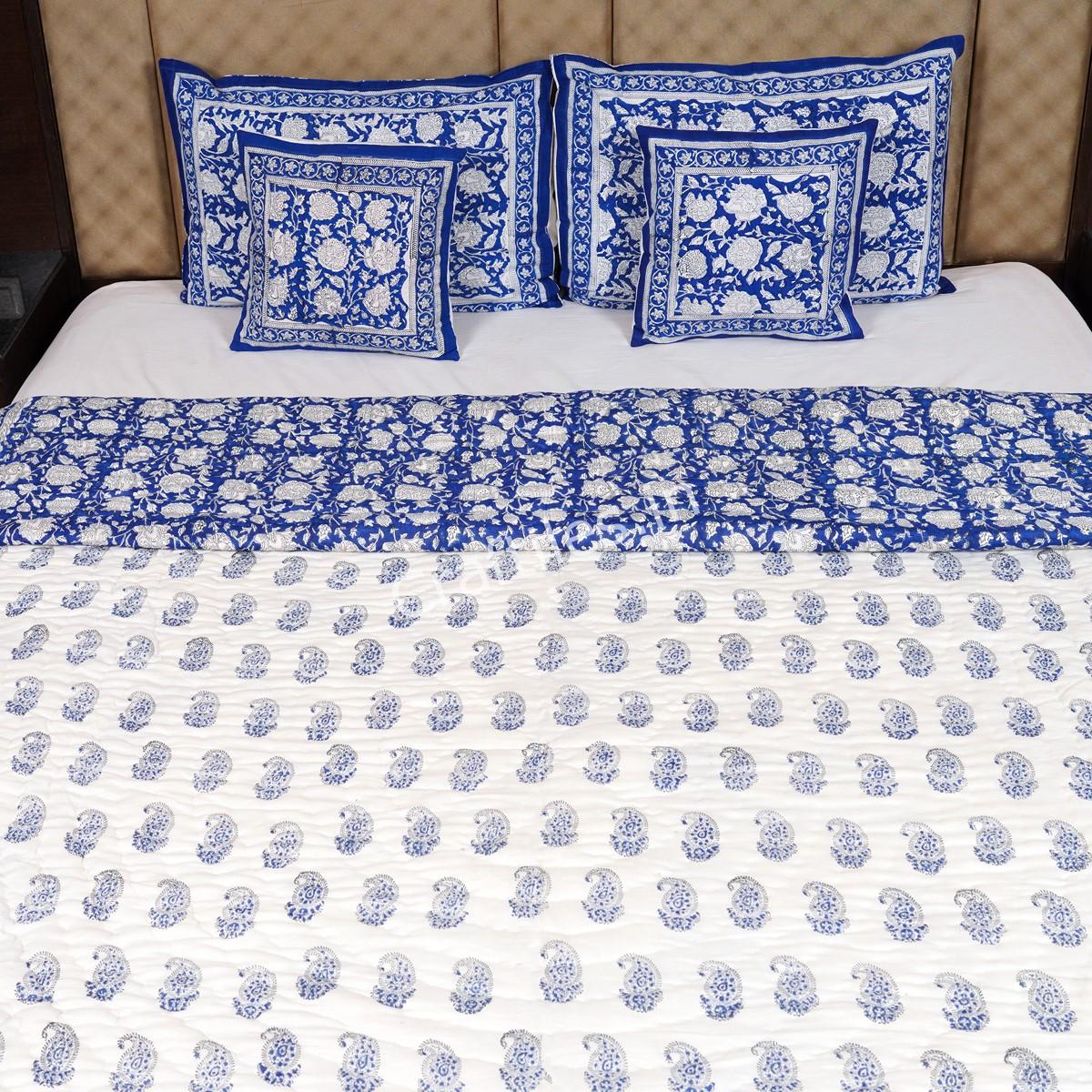 Craftiles - Carry Jaipuri Handblock Printed Reversible Jaipuri Quilt by Jaipurdharohar - Blue - Image 2