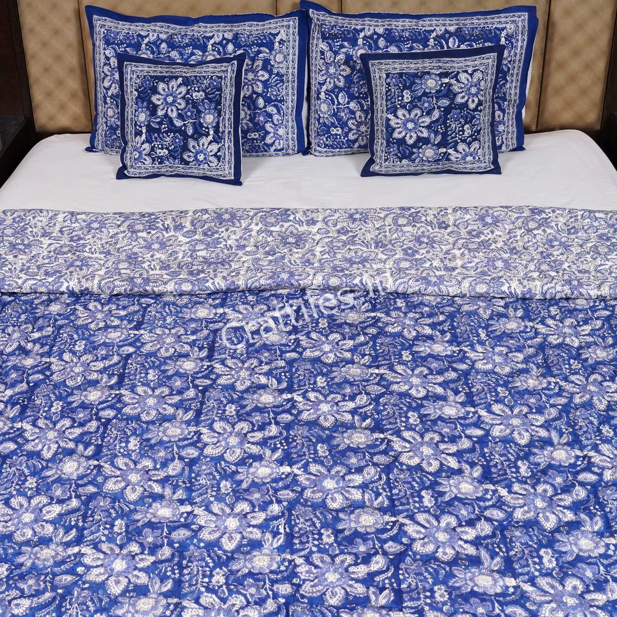 Craftiles -Indigo Jaipuri Handblock Printed Reversible Jaipuri Quilt by Jaipurdharohar - Blue - Image 2