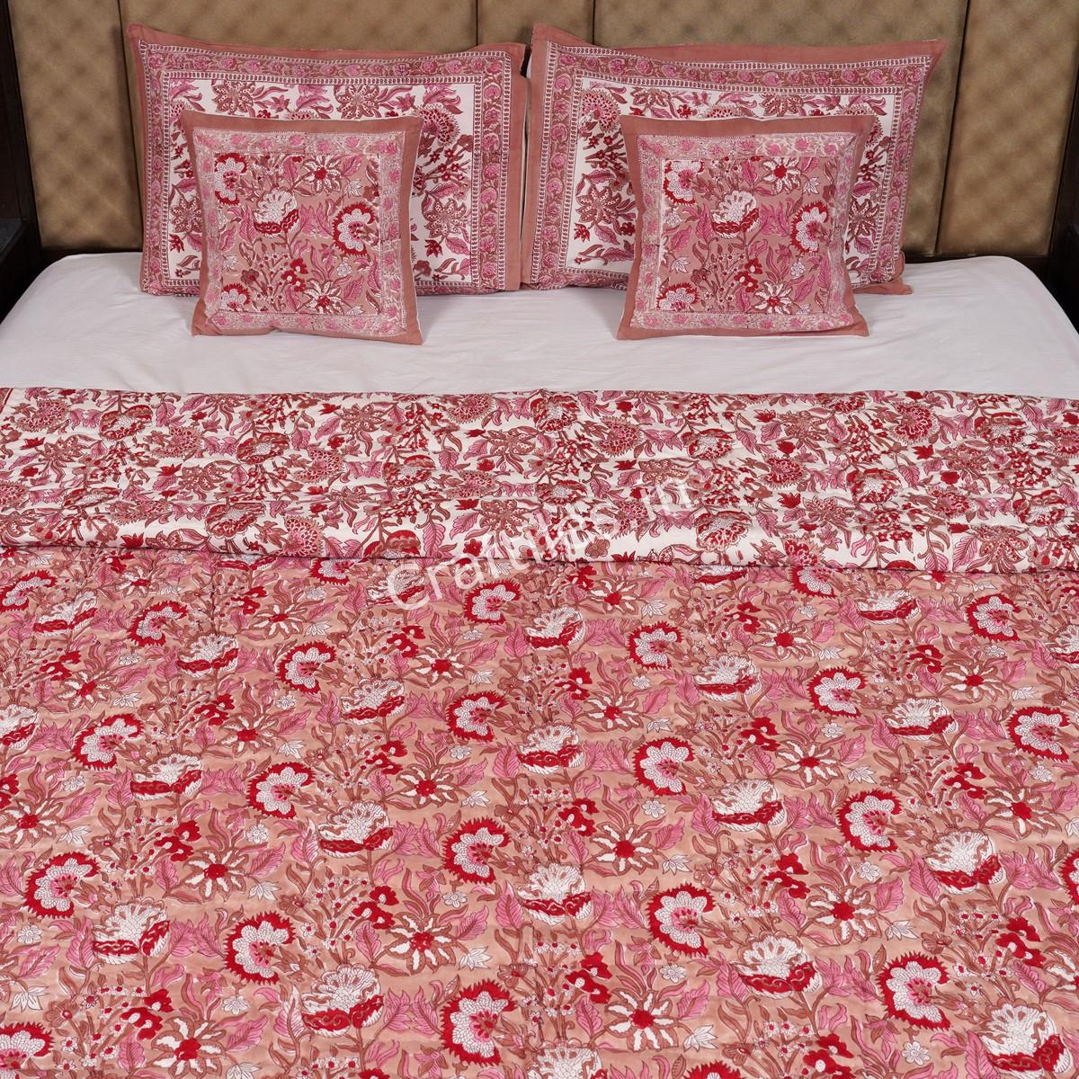 Craftiles - Flax Jaipuri Handblock Printed Reversible Jaipuri Quilt by Jaipurdharohar - Red - Image 2