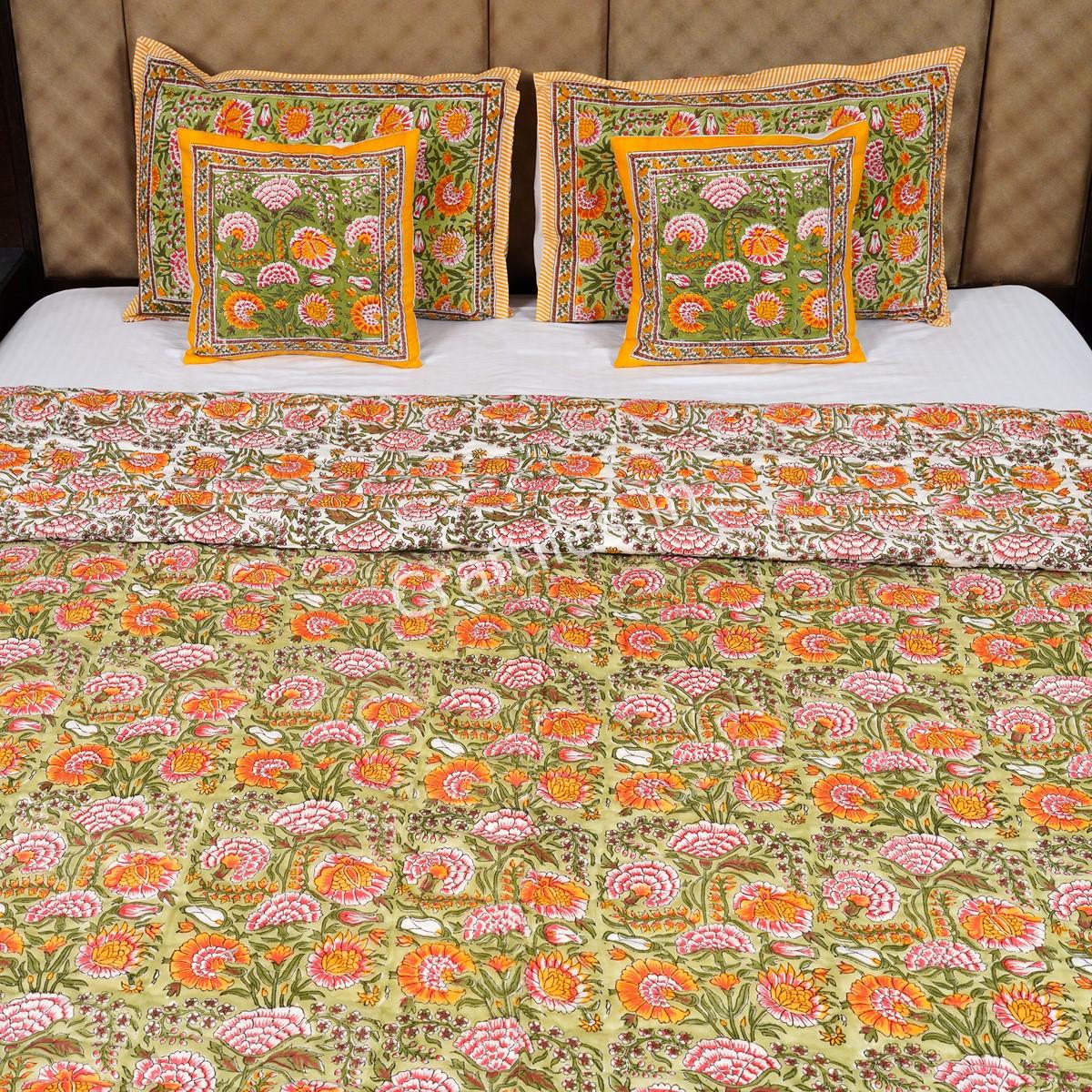 Craftiles - Sunflower Jaipuri Handblock Printed Reversible Jaipuri Quilt by Jaipurdharohar - Yellow - Image 2