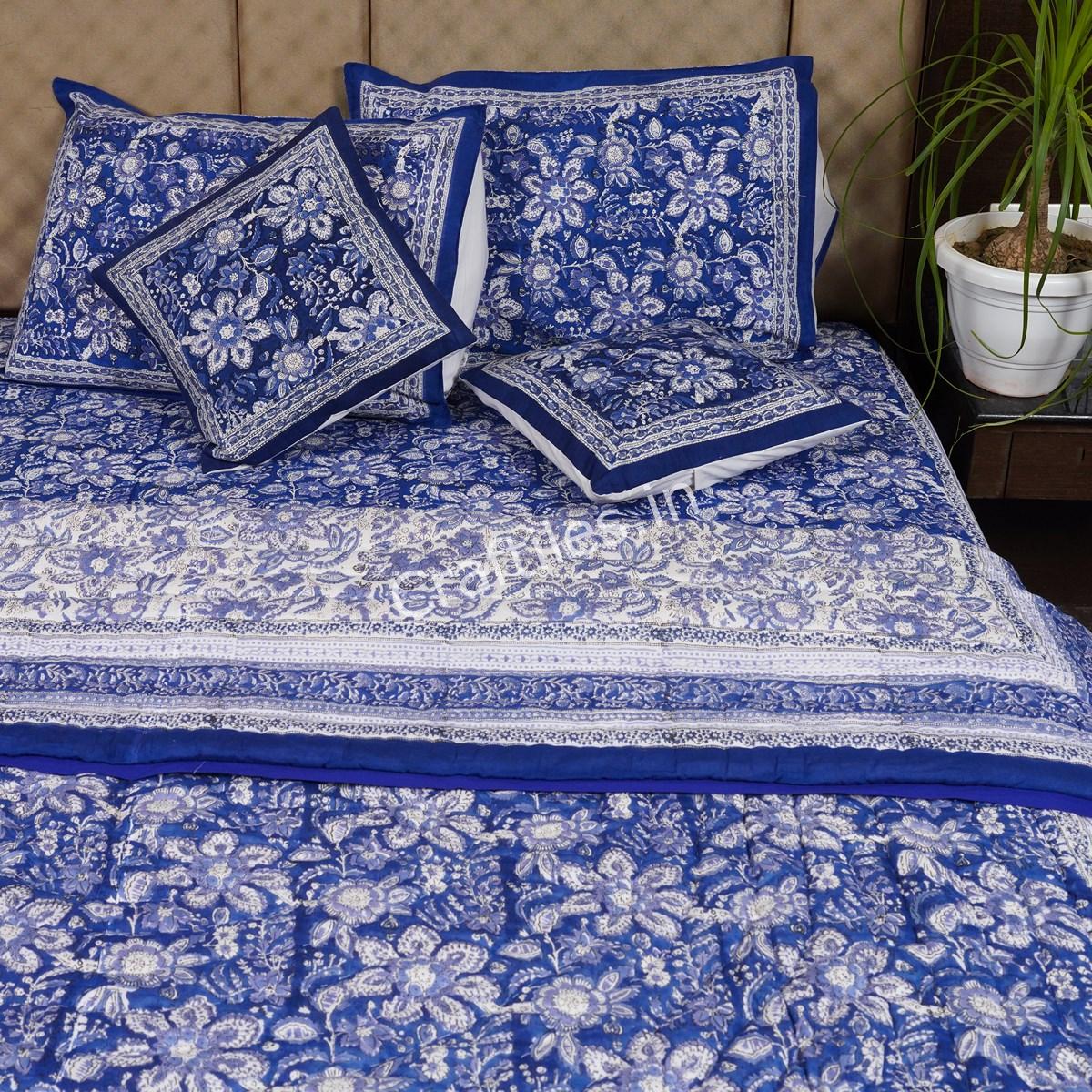 Craftiles - Indigo Jaipuri Handblock Printed Bedding Set by Jaipur dharohar for Home and Wedding Gift - Blue - Image 3