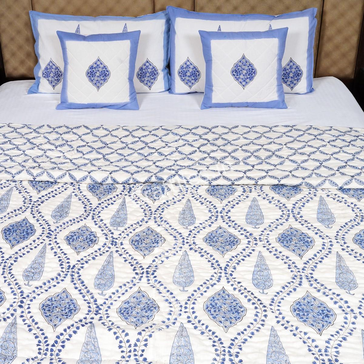 Craftiles - Ambar Jaipuri Handblock Printed Reversible Jaipuri Quilt by Jaipurdharohar - Blue - Image 2