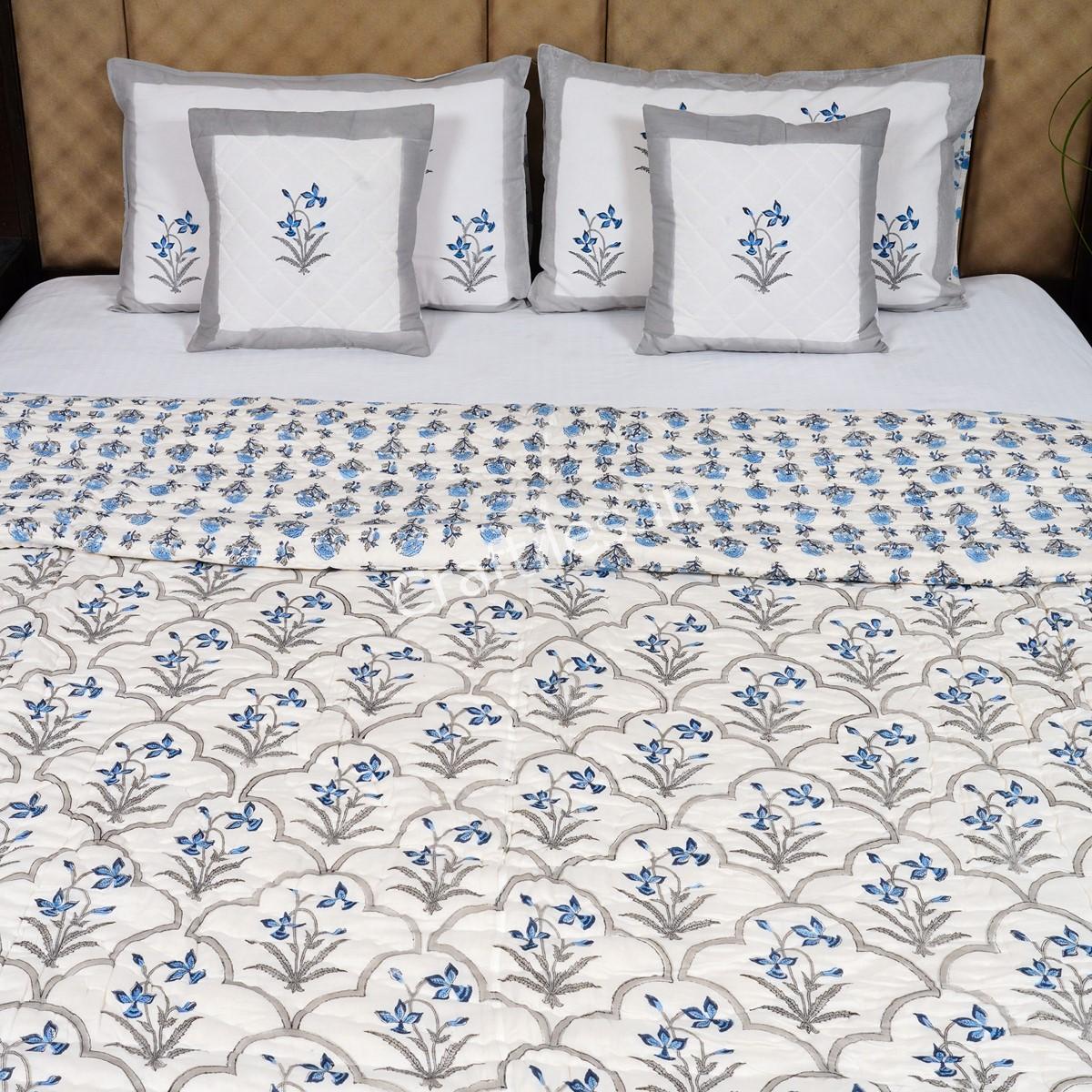 Craftiles - Jharokha Jaipuri Handblock Printed Reversible Jaipuri Quilt by Jaipurdharohar - blue - Image 2