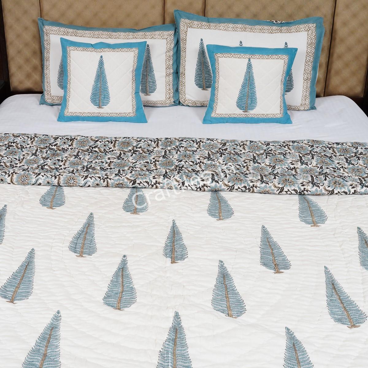 Craftiles - Tilak Jaipuri Handblock Printed Reversible Jaipuri Quilt by Jaipurdharohar - Blue - Image 2