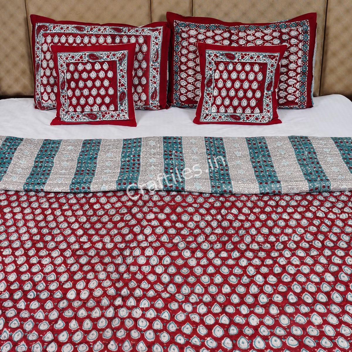 Craftiles - Booti Jaipuri Handblock Printed Reversible Jaipuri Quilt by Jaipurdharohar - Red 1 - Image 2