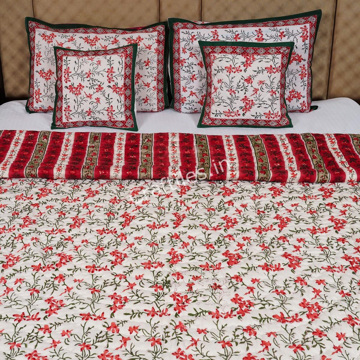 Craftiles - Straighter Jaipuri Handblock Printed Reversible Jaipuri Quilt by Jaipurdharohar - Red - Image 2