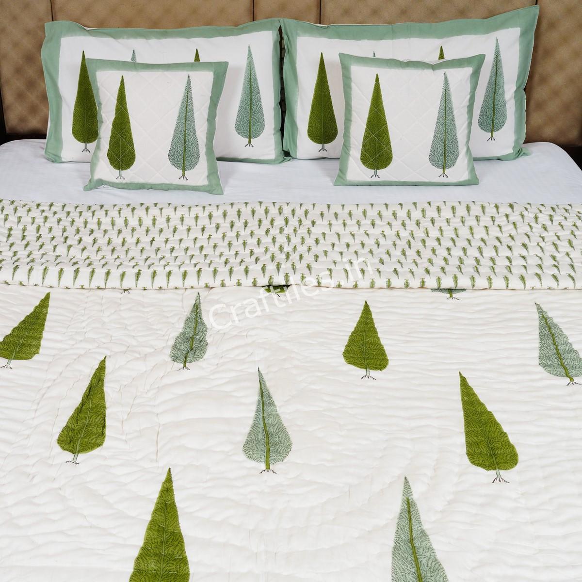 Craftiles - Tilak Jaipuri Handblock Printed Reversible Jaipuri Quilt by Jaipurdharohar - Green - Image 2