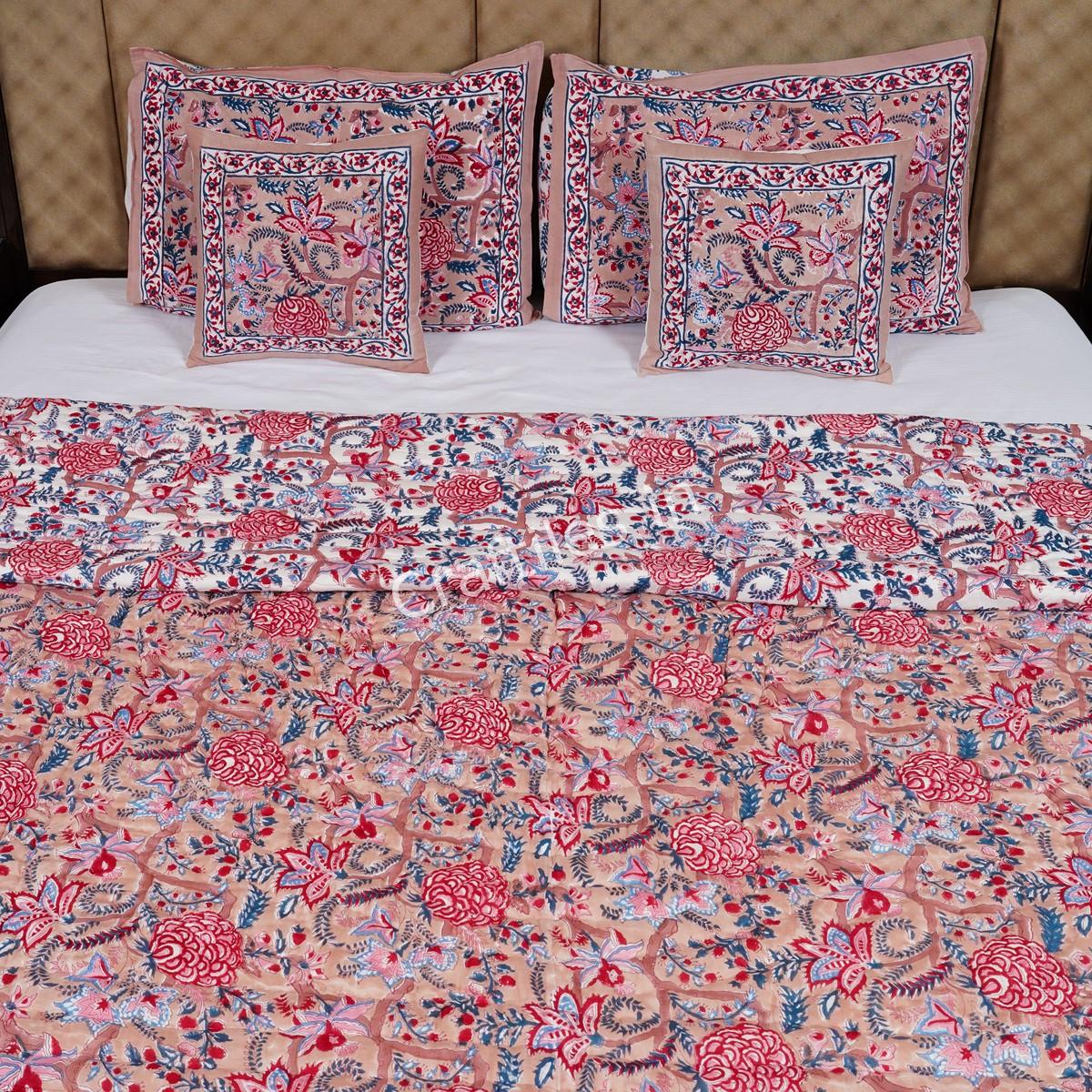 Craftiles - Saath Kaam Jaipuri Handblock Printed Reversible Jaipuri Quilt by Jaipurdharohar - Red - Image 2