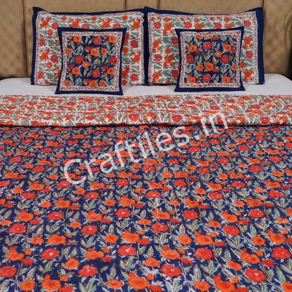 Craftiles -  Rose Jaipuri Handblock Printed Reversible Jaipuri Quilt by Jaipurdharohar - Blue - Image 2