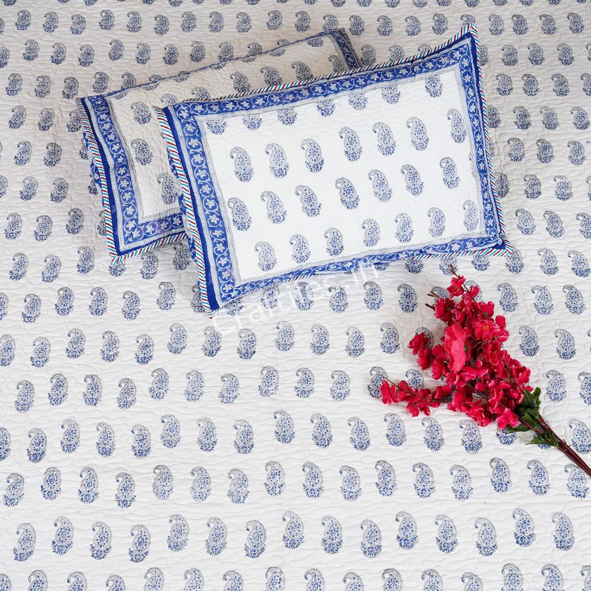 Craftiles - CF1056 Carry Jaipuri Handblock Printed Reversible Comforter by Jaipurdharohar - AC Quilt | Comforter | Bedcover | Gudarie - Blue