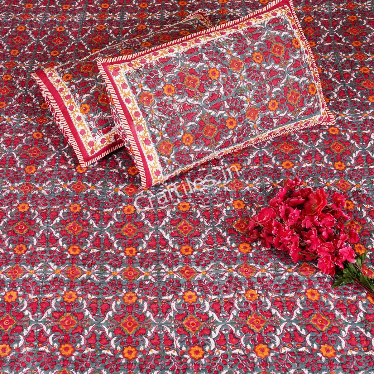 Craftiles - CF1133 Brodux Jaipuri Handblock Printed Reversible Comforter by Jaipurdharohar - AC Quilt | Comforter | Bedcover | Gudarie - Red