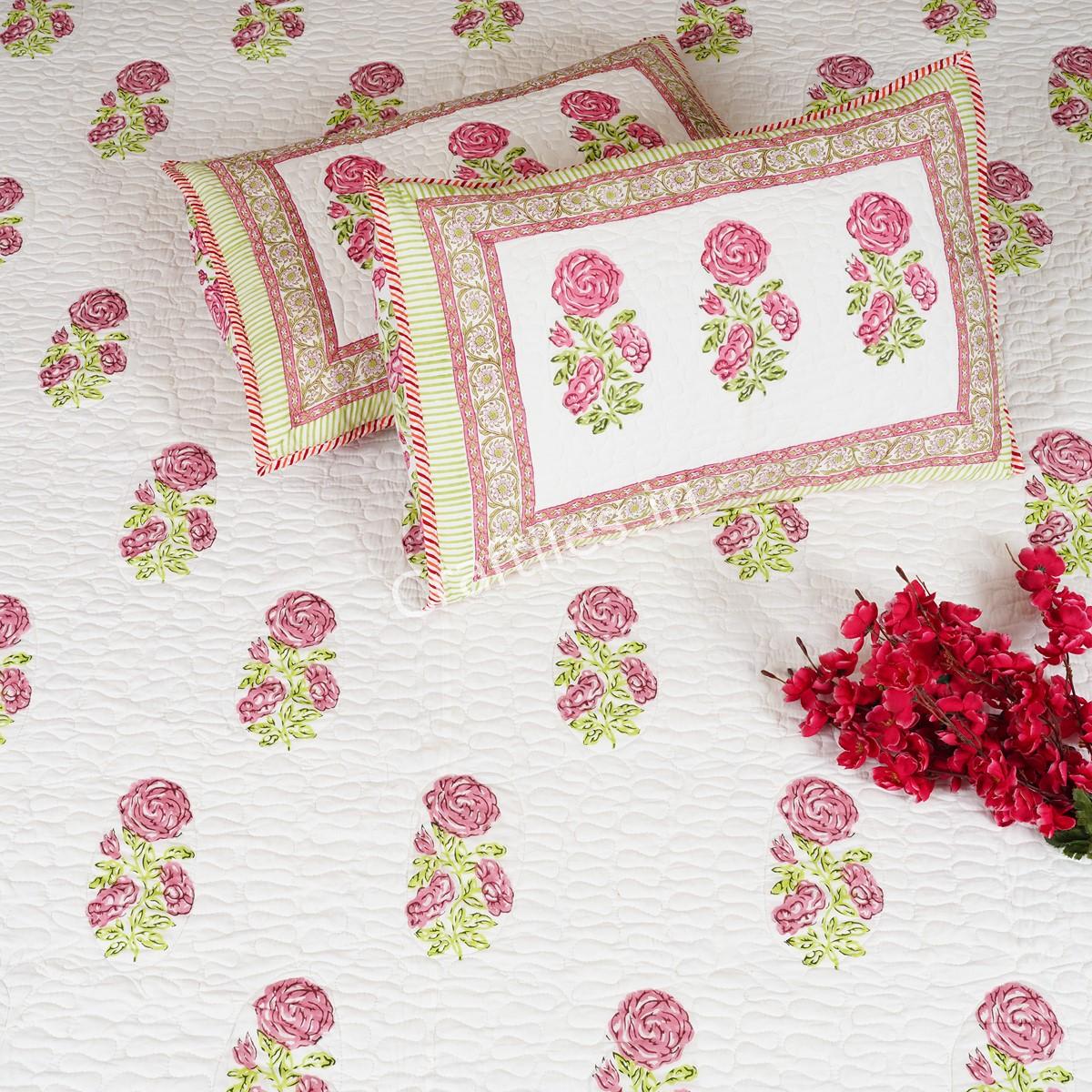 Craftiles - CF1065 Gulab Jaipuri Handblock Printed Reversible Comforter by Jaipurdharohar - AC Quilt | Comforter | Bedcover | Gudarie - Red