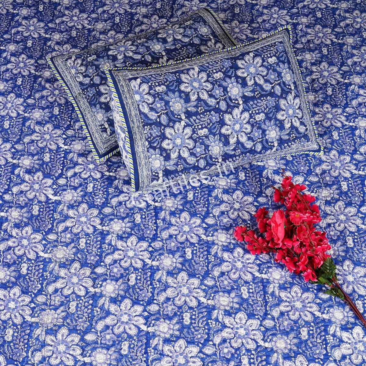 Craftiles - CF1062Q Indigo Jaipuri Handblock Printed Reversible Comforter by Jaipurdharohar - AC Quilt | Comforter | Bedcover | Gudarie - Blue